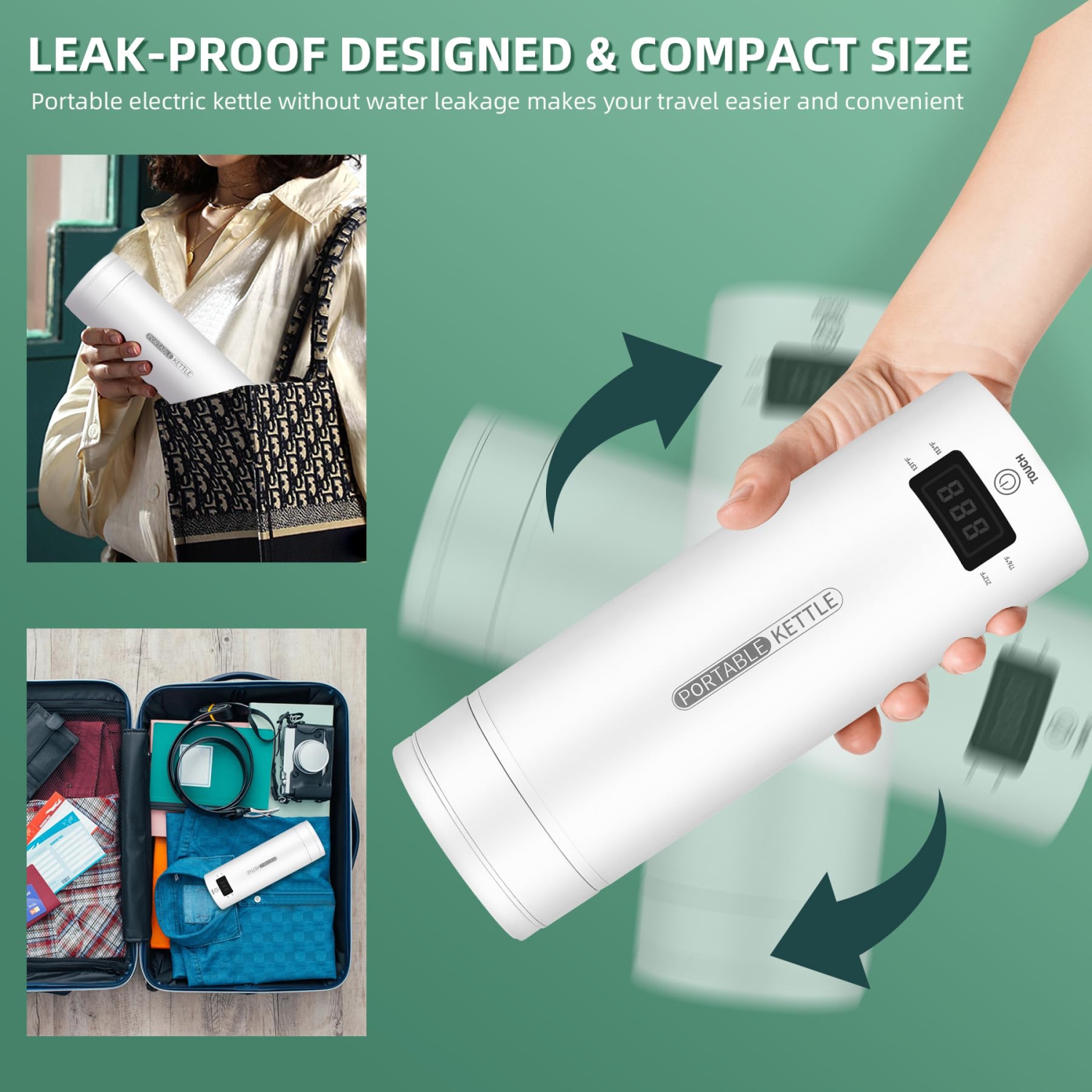 Travel Electric Kettle Portable Small Mini Tea Coffee Kettle Water Boiler, Water Heater with Auto Shut-Off & Boil Dry Protection