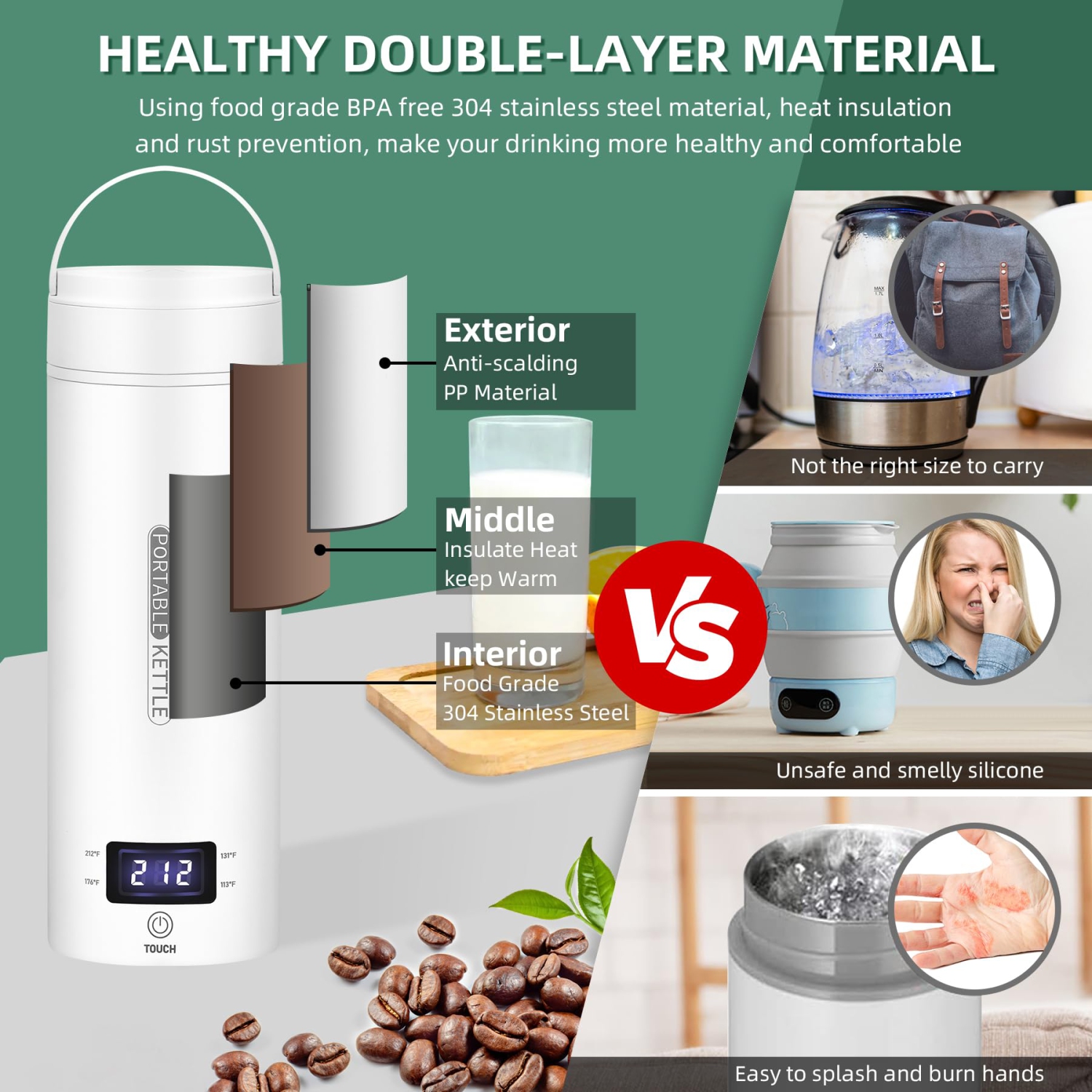 Travel Electric Kettle Portable Small Mini Tea Coffee Kettle Water Boiler, Water Heater with Auto Shut-Off & Boil Dry Protection