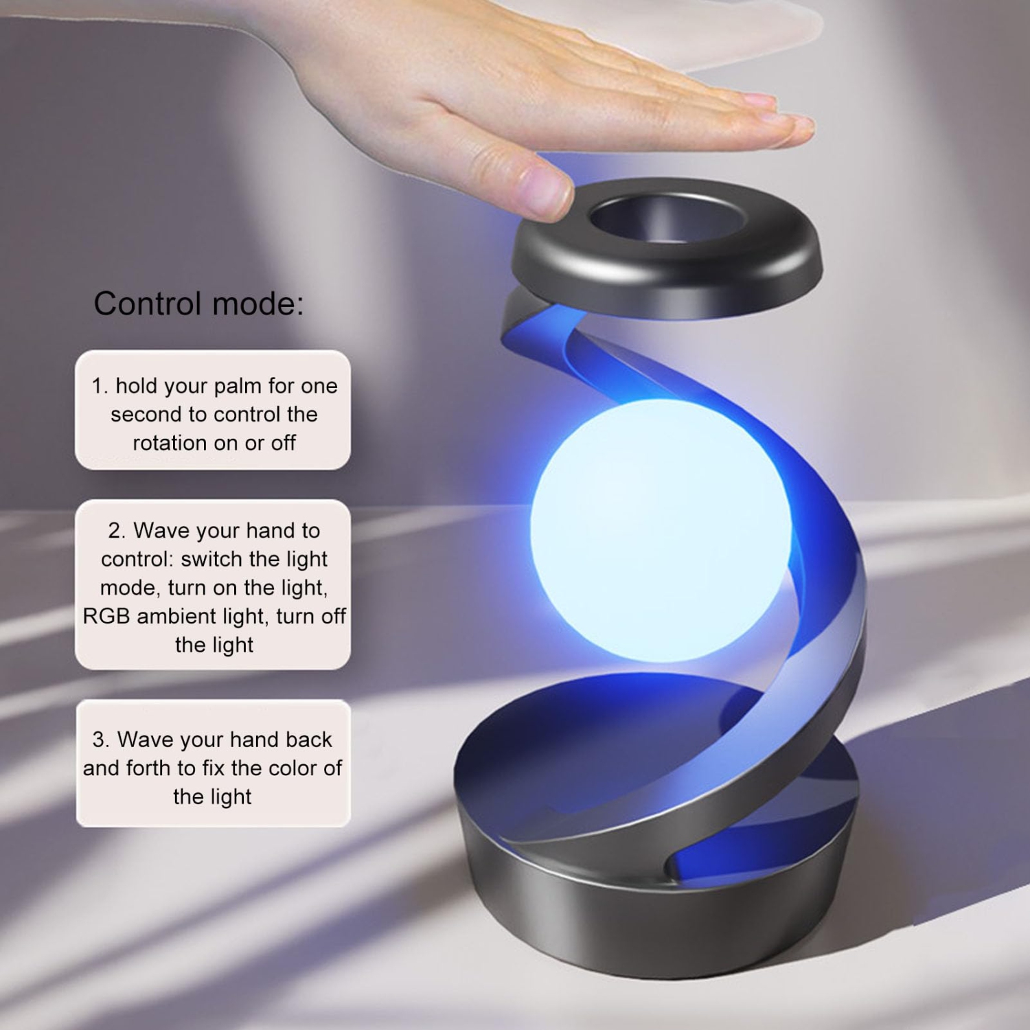 Flottant et tournant dans l'air avec lampe de table en forme de lune RVB de LED avec chargeur de téléphone sans fil pour la chambre à coucher de la