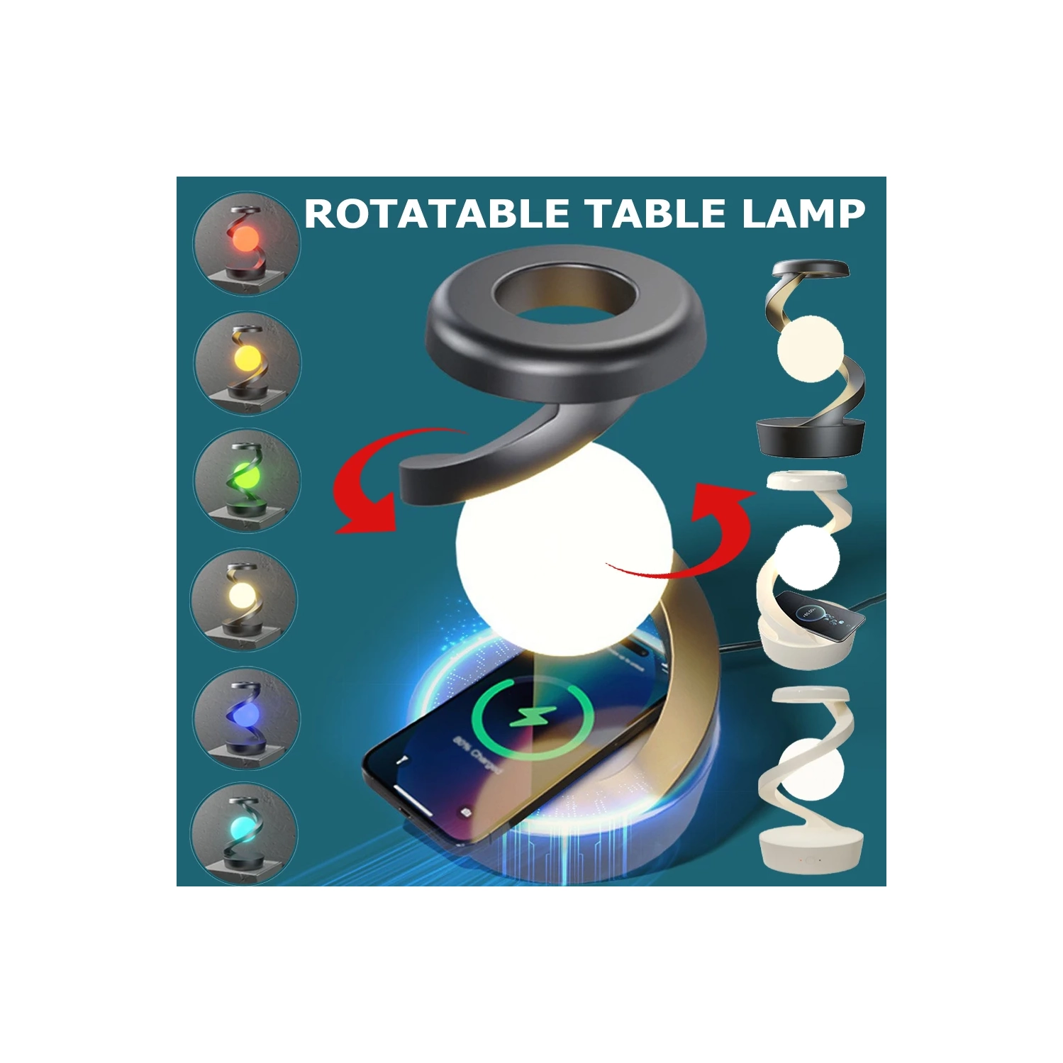 Flottant et tournant dans l'air avec lampe de table en forme de lune RVB de LED avec chargeur de téléphone sans fil pour la chambre à coucher de la