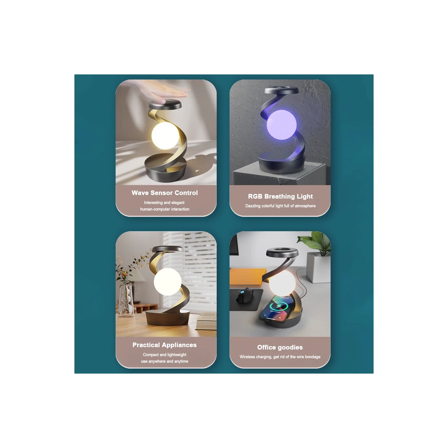 Flottant et tournant dans l'air avec lampe de table en forme de lune RVB de LED avec chargeur de téléphone sans fil pour la chambre à coucher de la