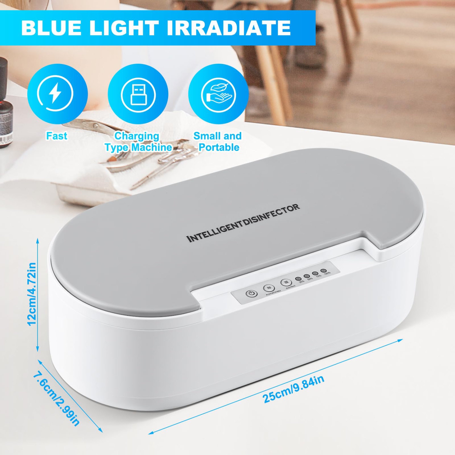 Stérilisateur multifonction Boîte de désinfection UV Anti Bactéries Machine Aromatherapy Désodorisant stérilisant pour bijoux Lunettes Téléphone