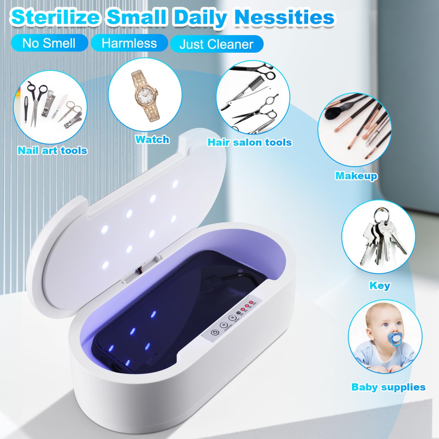 Stérilisateur multifonction Boîte de désinfection UV Anti Bactéries Machine Aromatherapy Désodorisant stérilisant pour bijoux Lunettes Téléphone