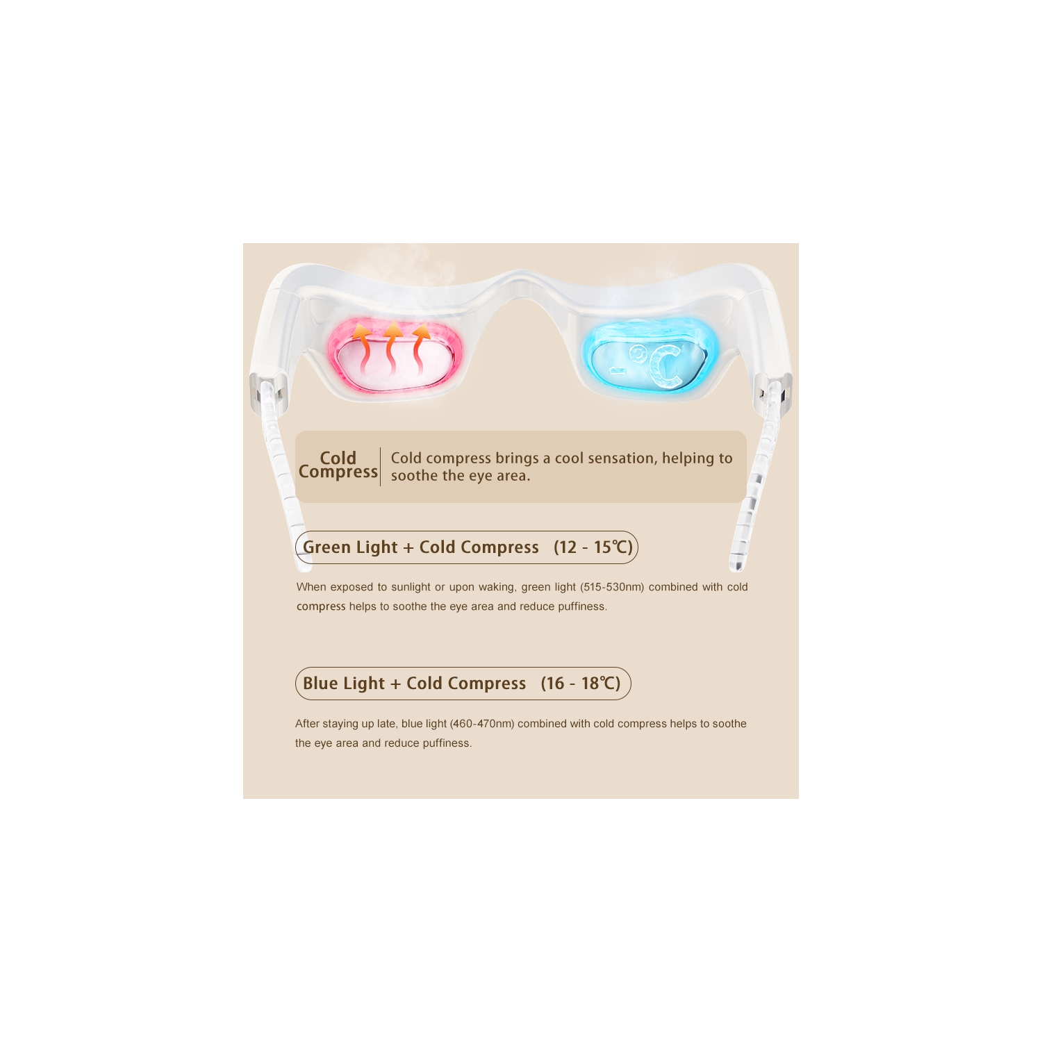 Under Eye Red Light Therapy Glasses, Eye Massager Devices for Relieve Eye Bag, Reducing Dark Circles and Puffiness, Smoothing Fine Lines with