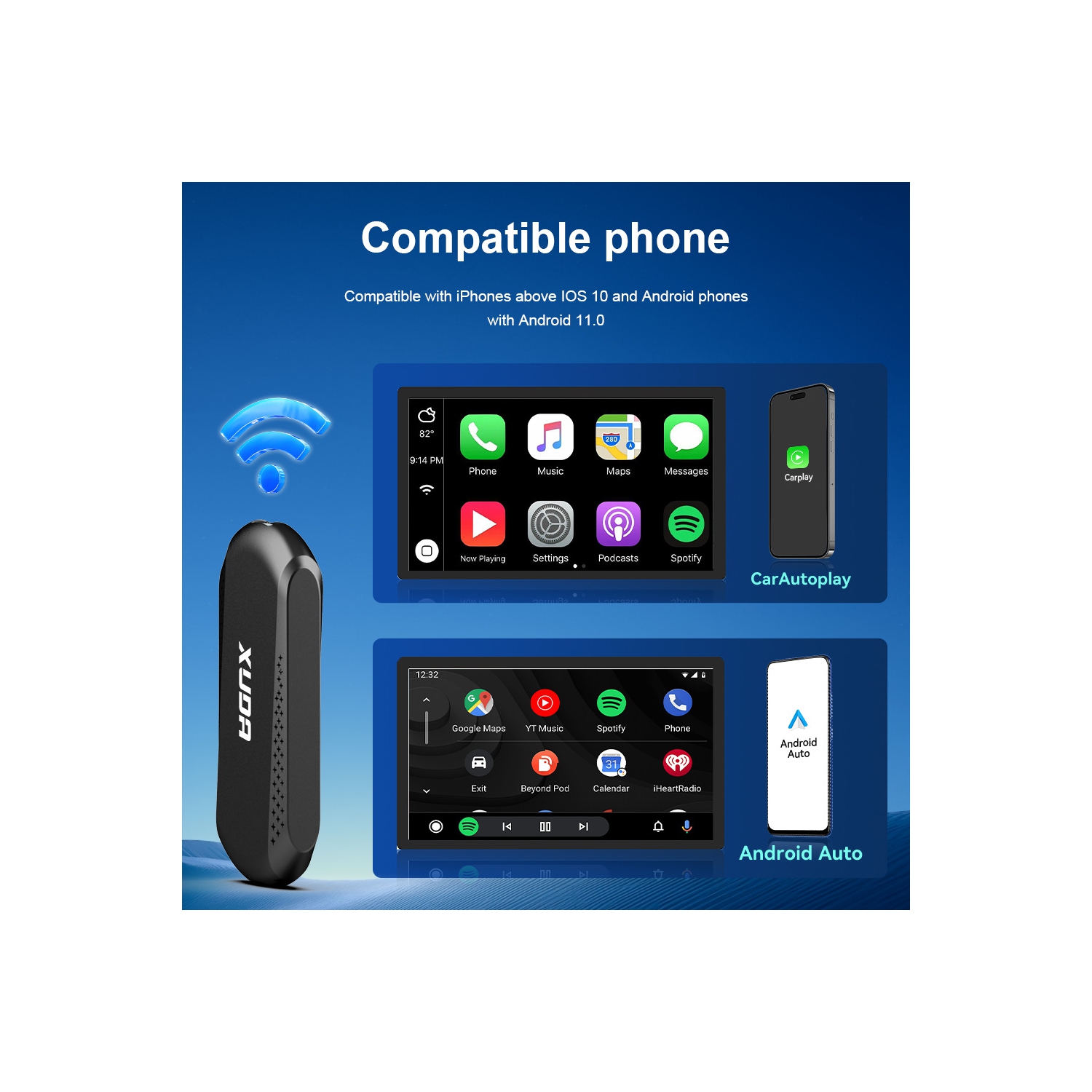 2+16GB CarPlay Android adaptive box, original car screen control + voice assistant, no need to disassemble and plug in, wired to wireless,