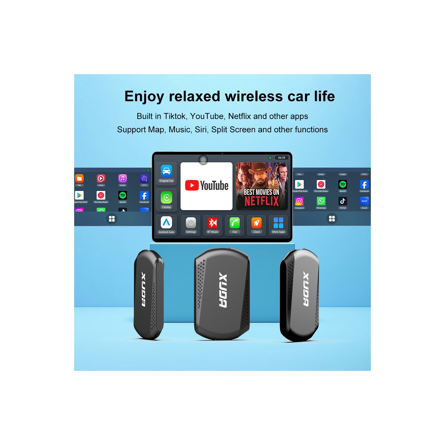 4+64&nbsp;Go CarPlay Boîte adaptative Android, commande d'écran de voiture d'origine + assistant vocal, pas besoin de désassembler et de brancher,