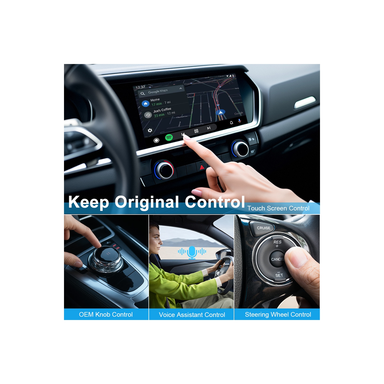 4+64&nbsp;Go CarPlay Boîte adaptative Android, commande d'écran de voiture d'origine + assistant vocal, pas besoin de désassembler et de brancher,