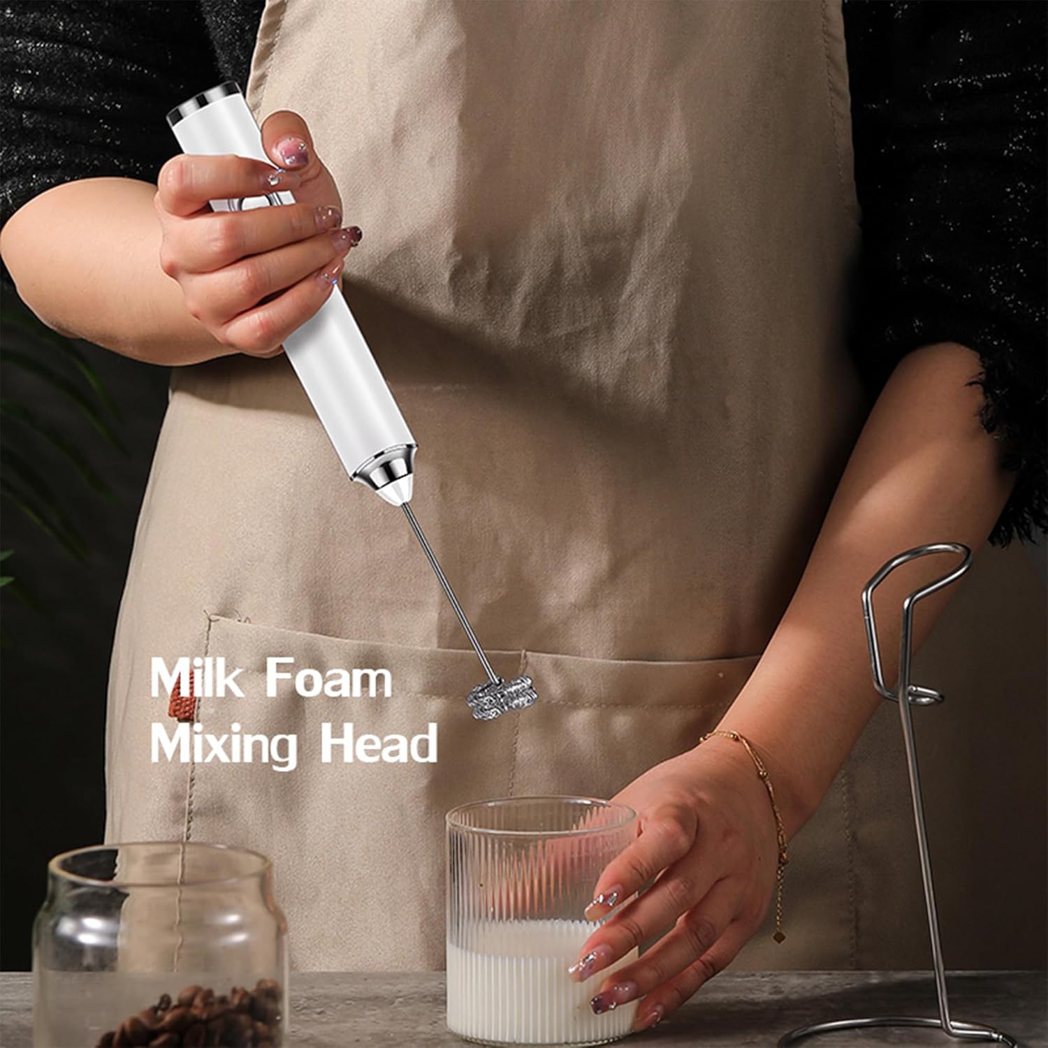 Batteur à oeuf électrique Moussoir à lait Mélangeur à main sans fil à gâteau blanc oeuf/crème - Noir