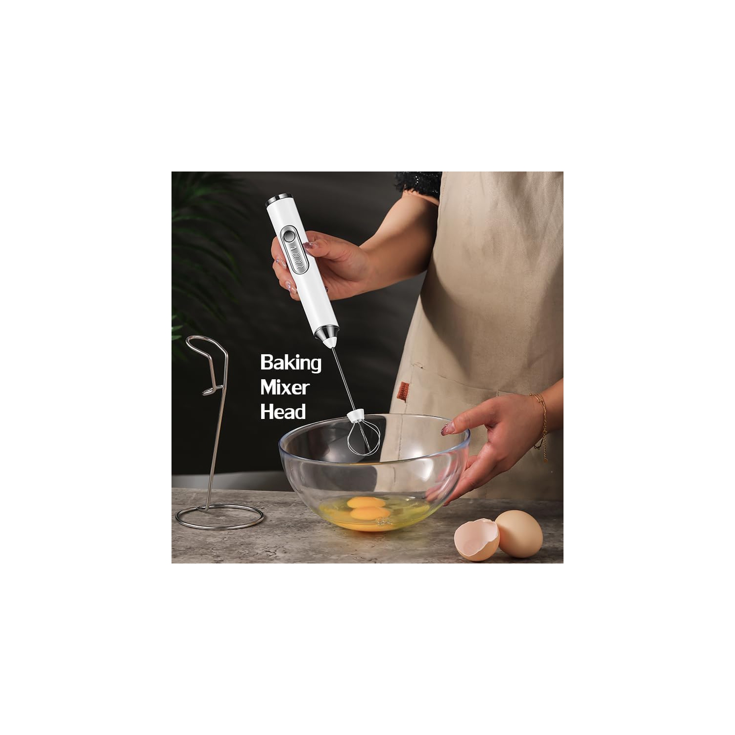 Batteur à oeuf électrique Moussoir à lait Mélangeur à main sans fil à gâteau blanc oeuf/crème - Noir