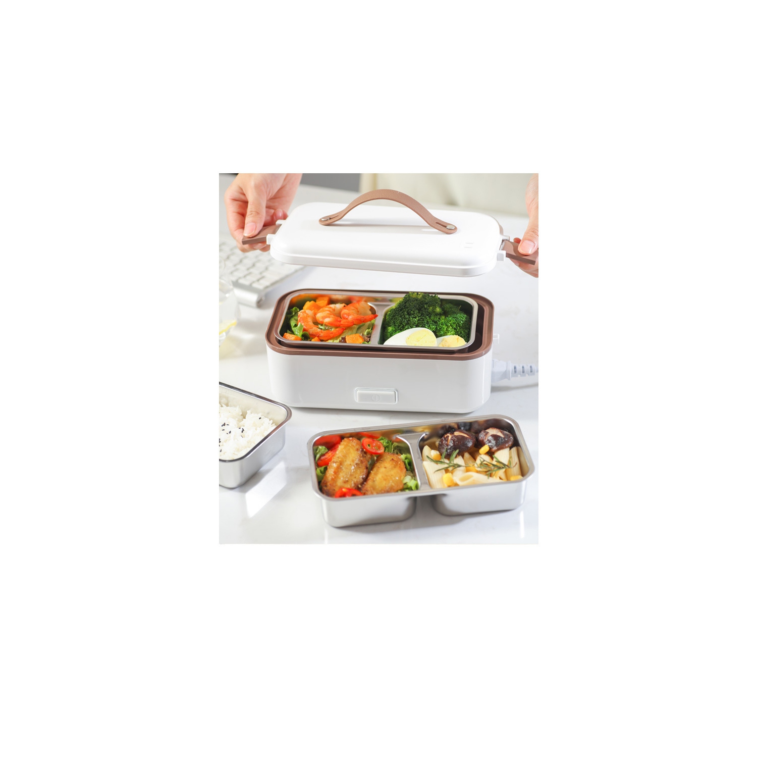 300W Multifunctional Electric Lunch Box - Stainless Steel Self-Heating Food Warmer, Leak-Proof, Fast Heating, Suitable for Offices/Travel - Pink