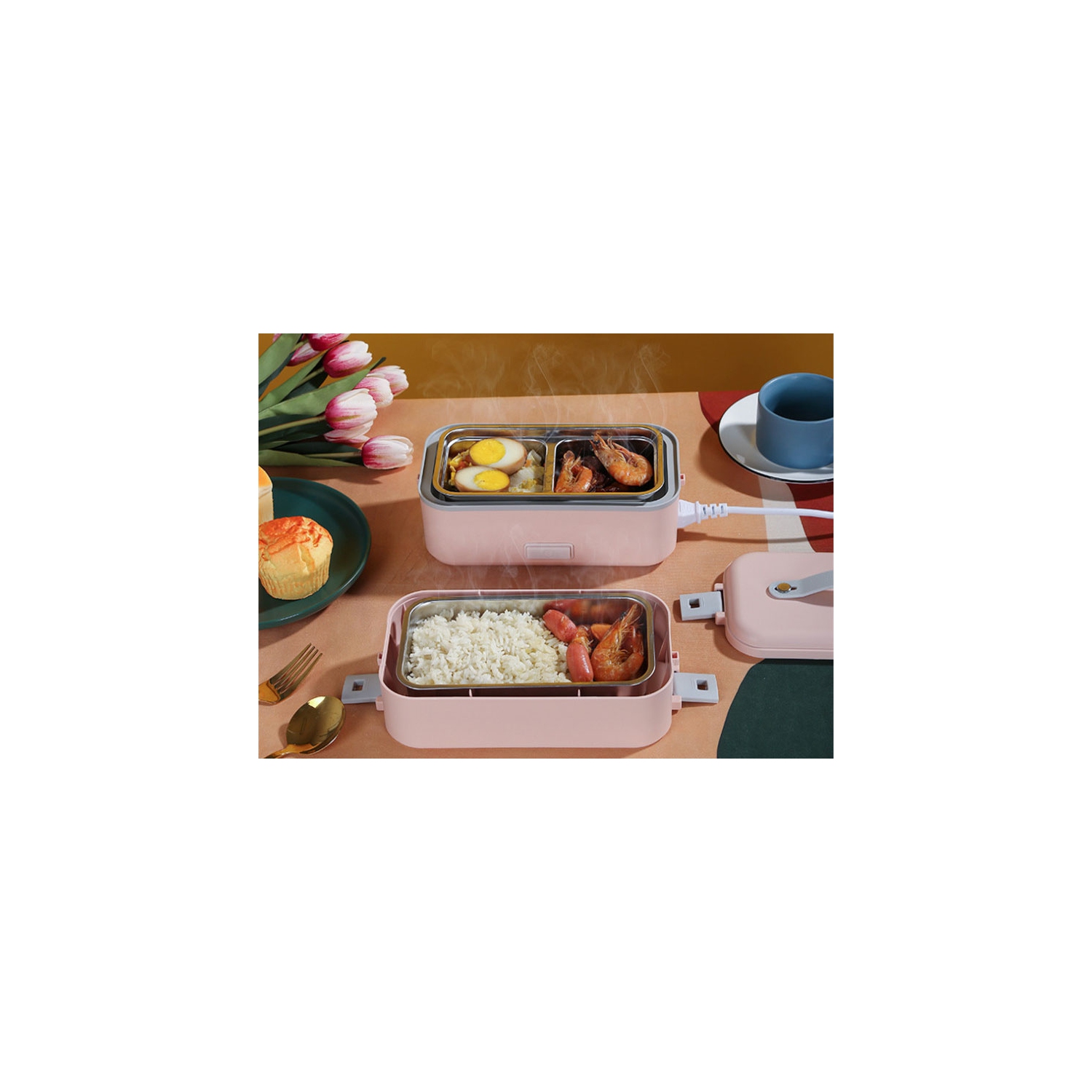 300W Multifunctional Electric Lunch Box - Stainless Steel Self-Heating Food Warmer, Leak-Proof, Fast Heating, Suitable for Offices/Travel - Green