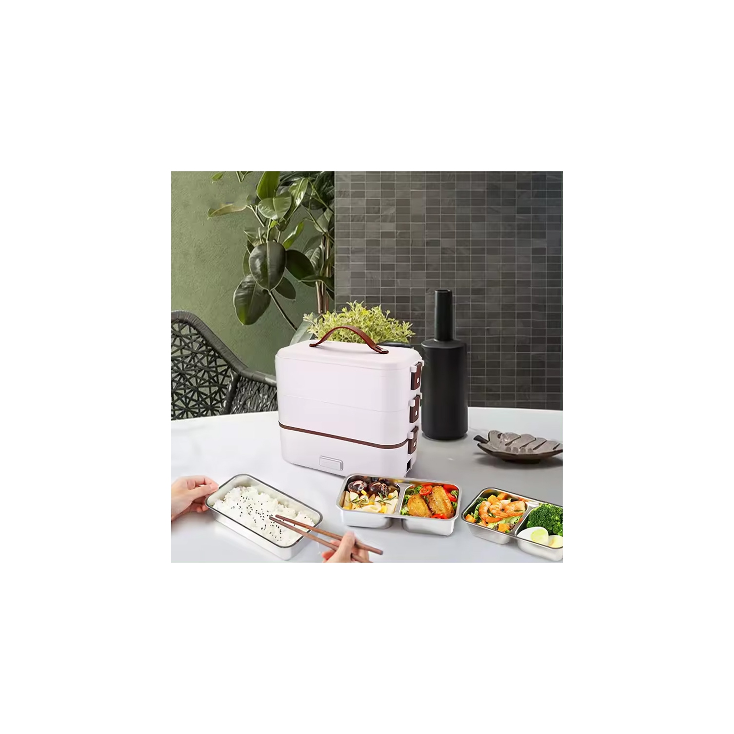 300W Multifunctional Electric Lunch Box - Stainless Steel Self-Heating Food Warmer, Leak-Proof, Fast Heating, Perfect for Office/Travel - Pink