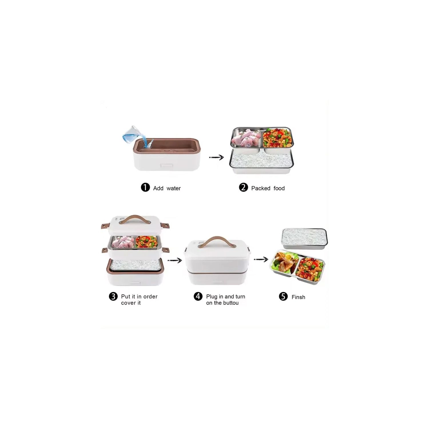 300W Multifunctional Electric Lunch Box - Stainless Steel Self-Heating Food Warmer, Leak-Proof, Fast Heating, Perfect for Office/Travel - Yellow