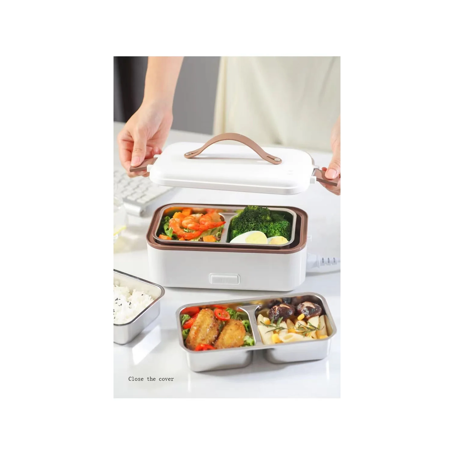 300W Multifunctional Electric Lunch Box - Stainless Steel Self-Heating Food Warmer, Leak-Proof, Fast Heating, Suitable for Offices/Travel - Yellow