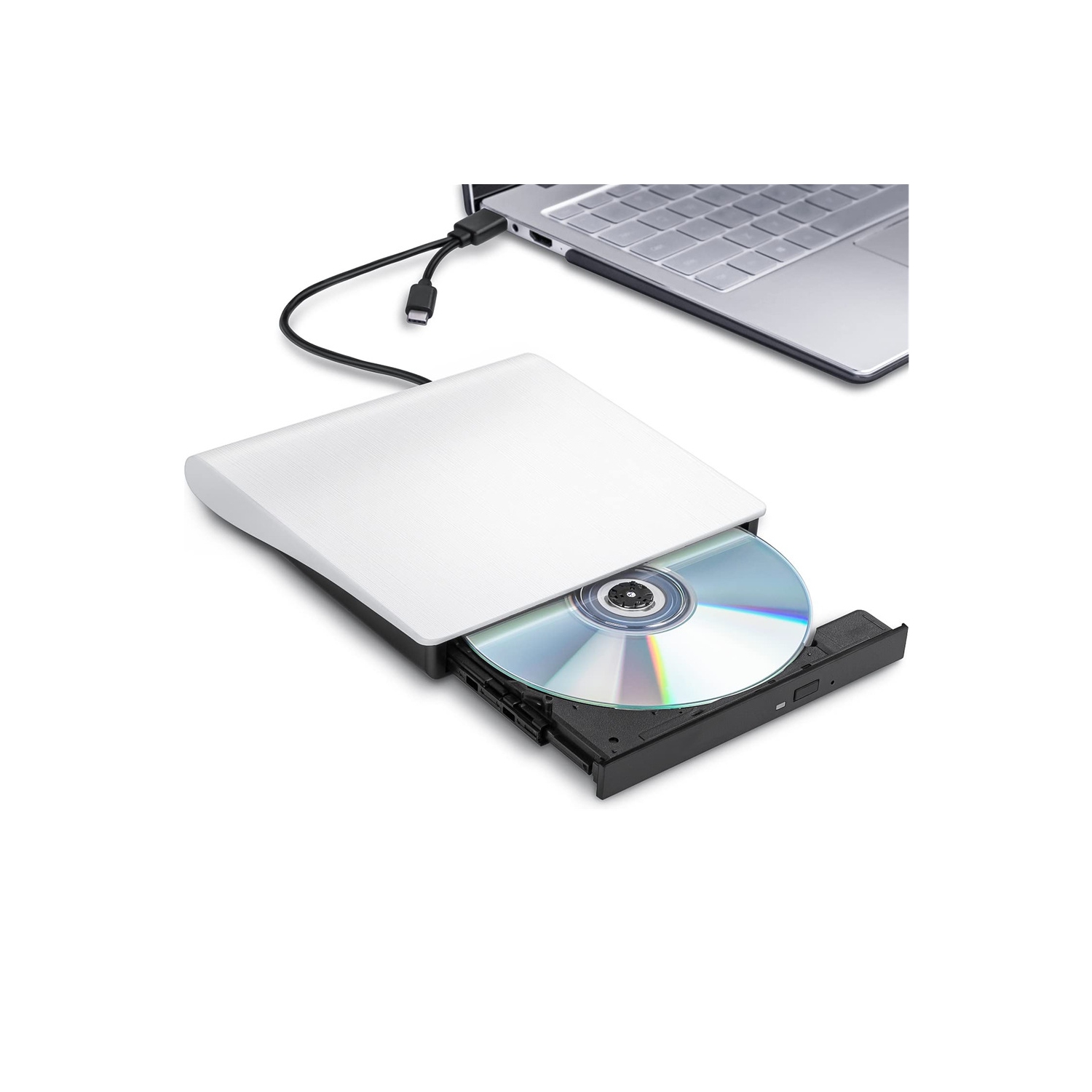 Graveur Blu-ray DVD, lecteur Blu-ray externe pour ordinateur portatif, graveur Blu-ray mobile universel - Blanc brossé double