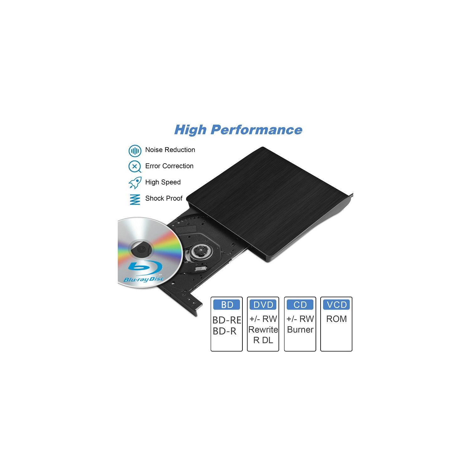 Graveur Blu-ray DVD, lecteur Blu-ray externe pour ordinateur portatif, graveur Blu-ray mobile universel - Blanc brossé double