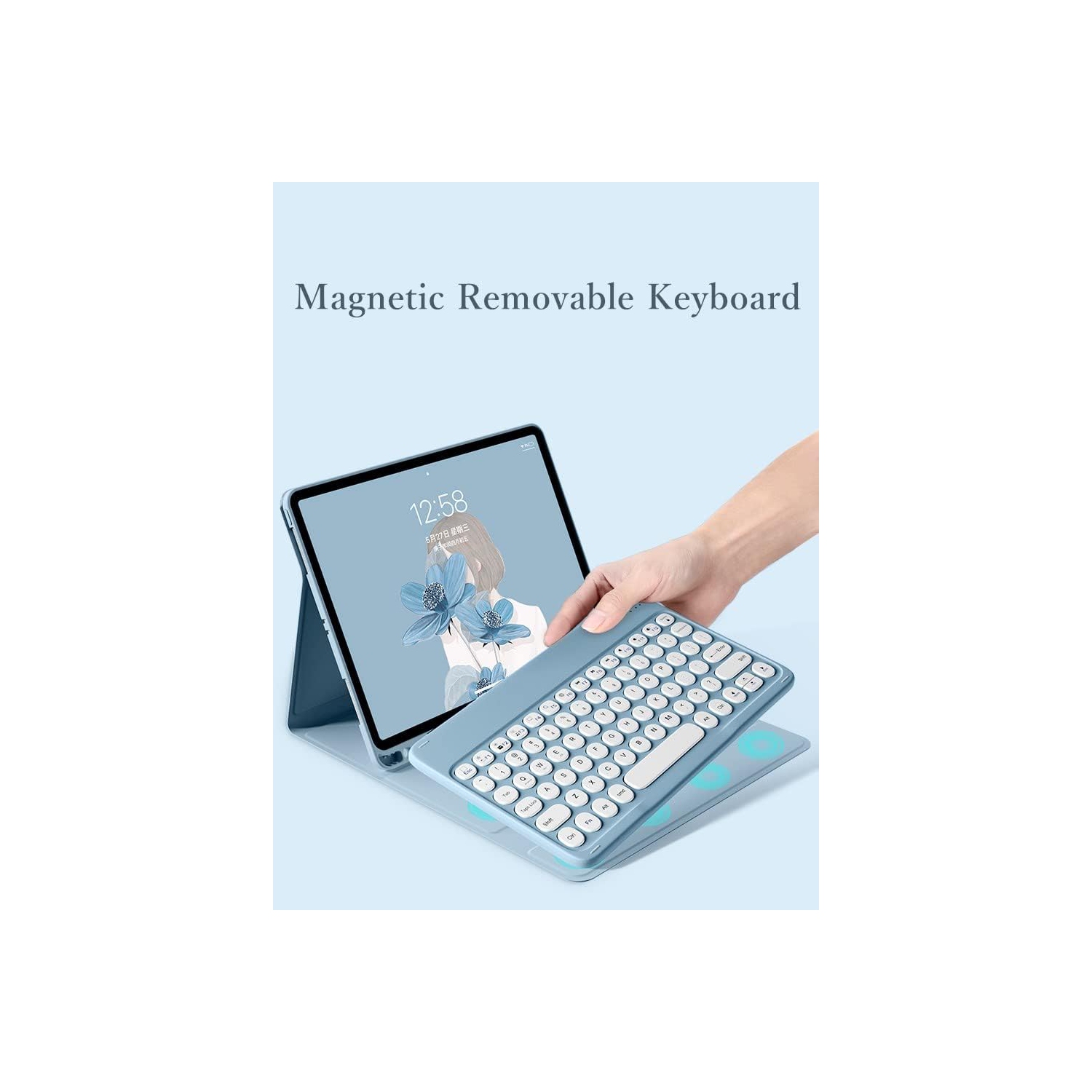 Keyboard Case for iPad Pro-12.9-inch - Green Leather Case + Round Button Bluetooth Keyboard + Dual-Mode Rechargeable Mouse