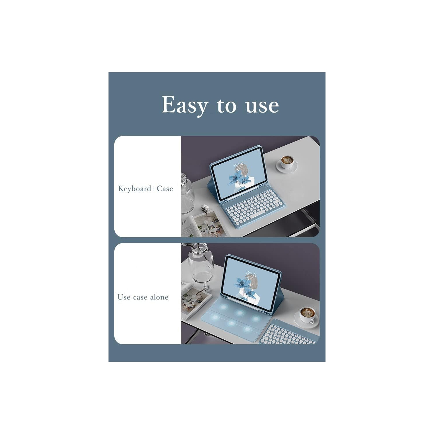 Keyboard Case for iPad Pro-12.9-inch - Green Leather Case + Round Button Bluetooth Keyboard + Dual-Mode Rechargeable Mouse