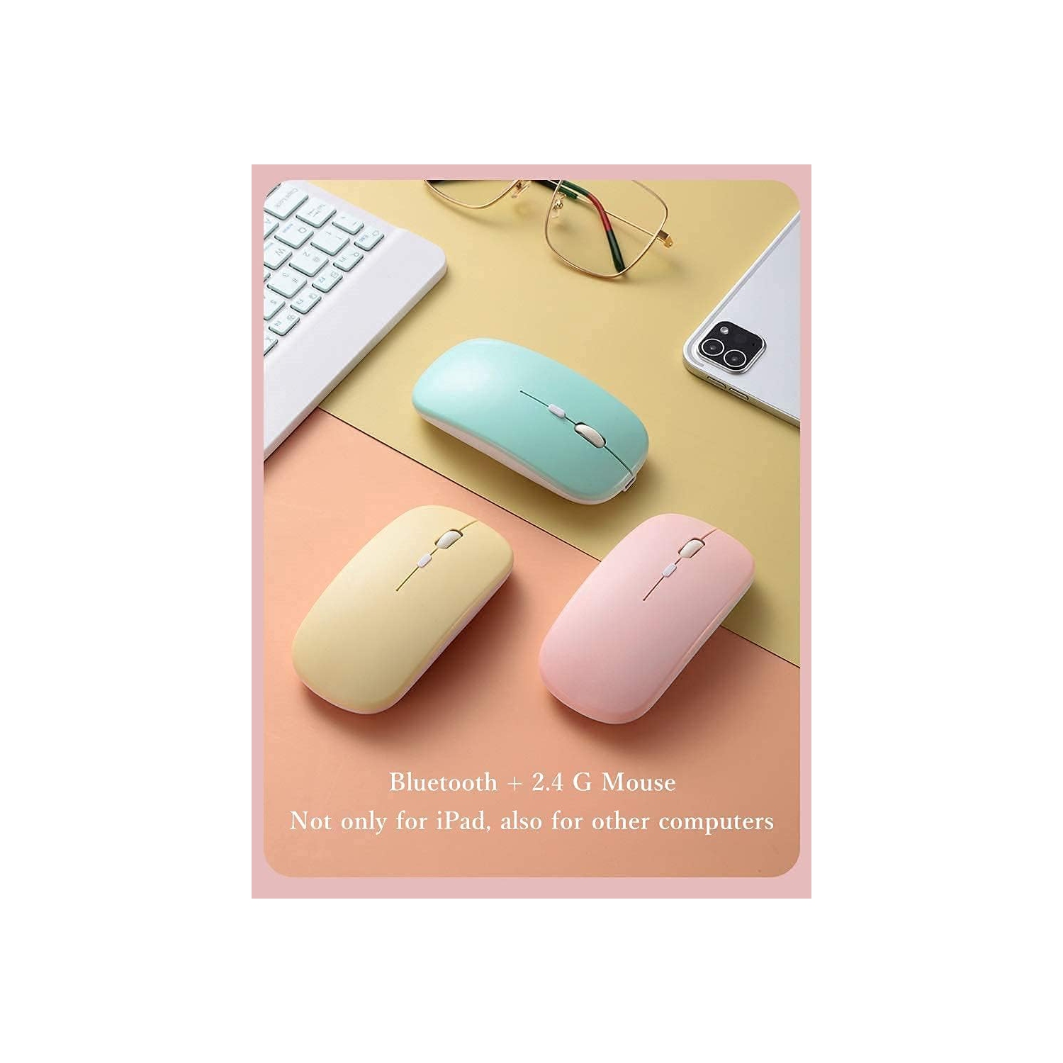 Keyboard Case for iPad Pro-12.9-inch - Green Leather Case + Round Button Bluetooth Keyboard + Dual-Mode Rechargeable Mouse