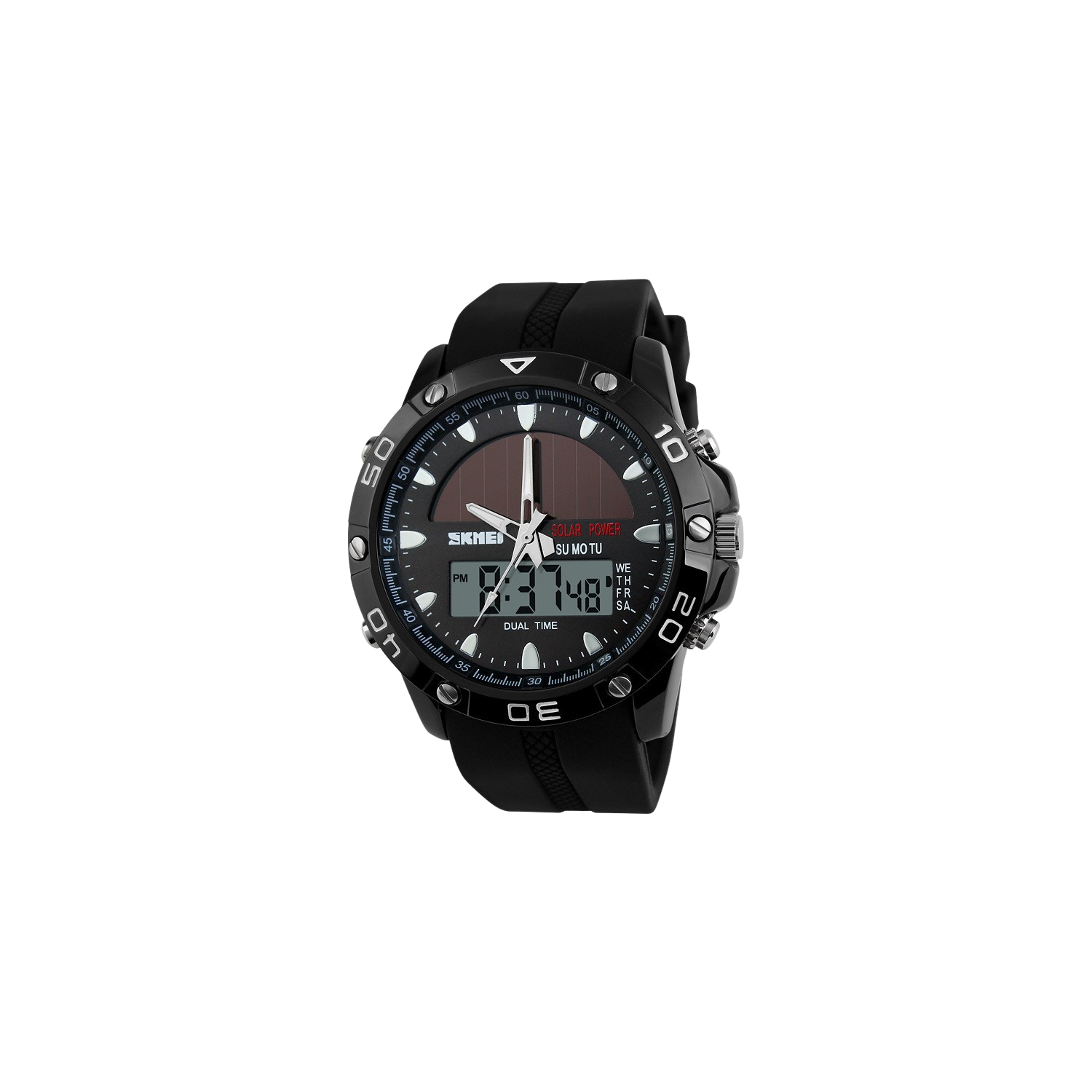 Montre sport numérique multifonctionnelle pour l'extérieur&nbsp;: Lumineux/Chronomètre/Heure double/Date/Alarme avec bracelet en silicone en alliage