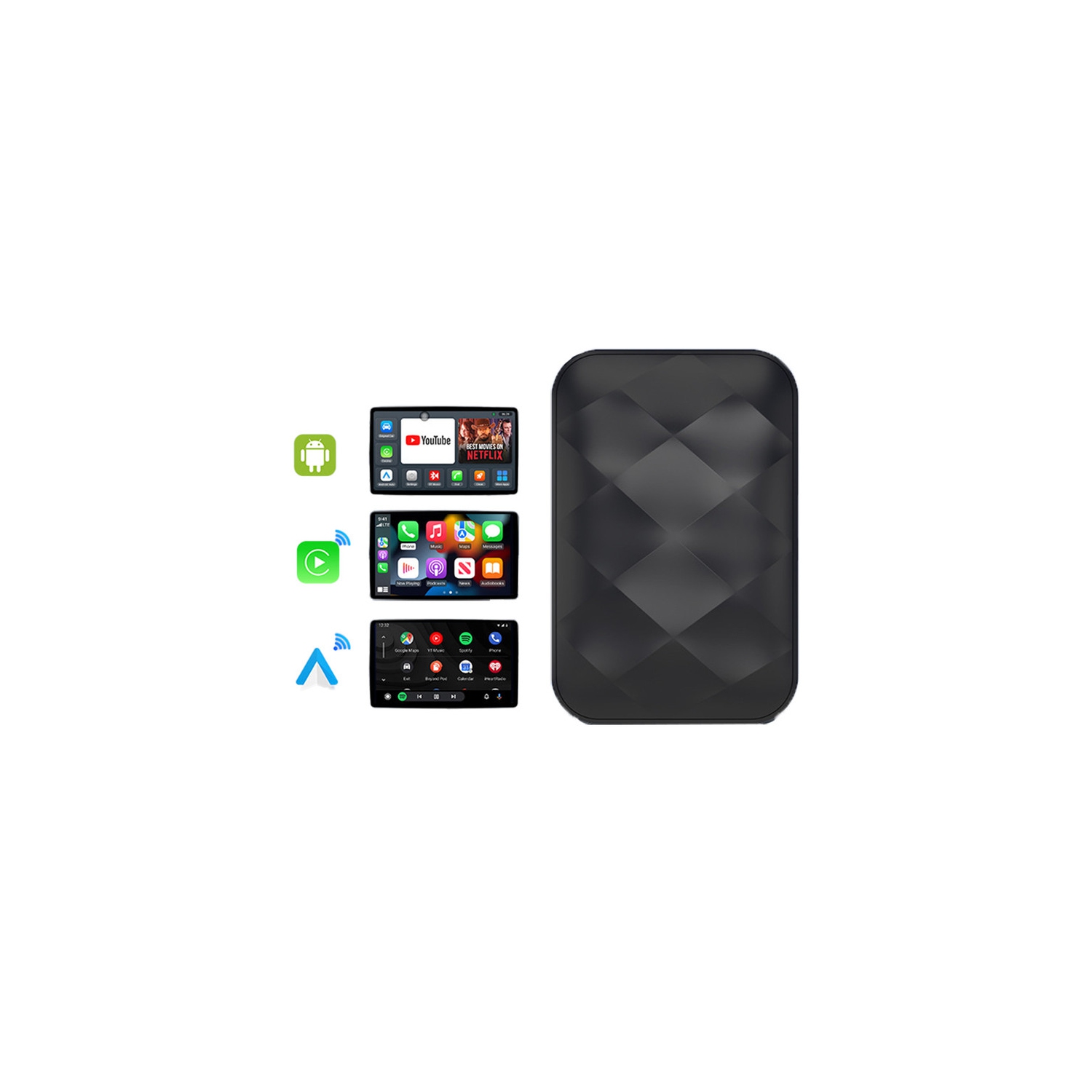 Wired to wireless CarPlay car box, Android 14 system three-mode switching, support for original car control, video car navigation adaptation, plug and play(2+16GB)