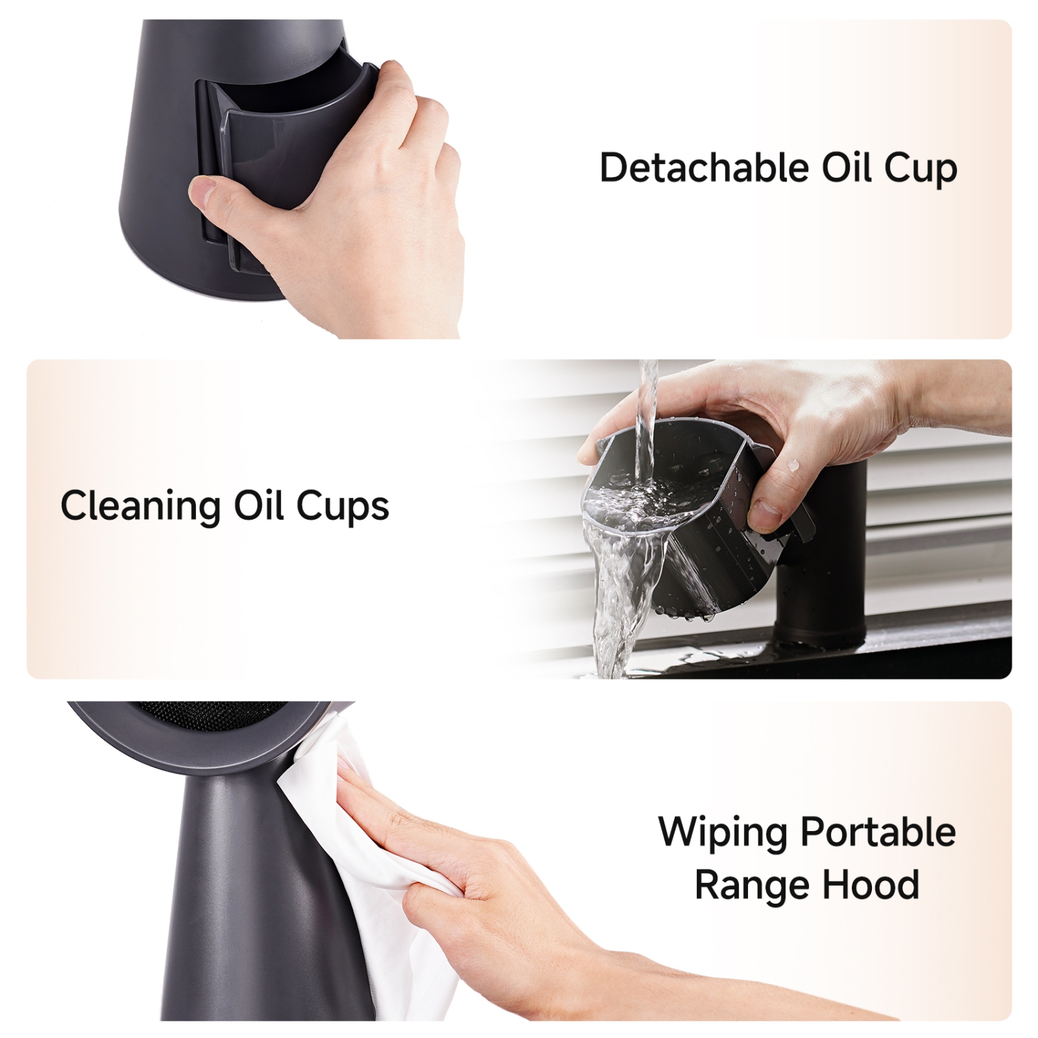 Hotte de cuisine portative, ventilateur de bureau à 3 vitesses, faible bruit, grande cuve d'huile, 10 filtres au charbon polymère