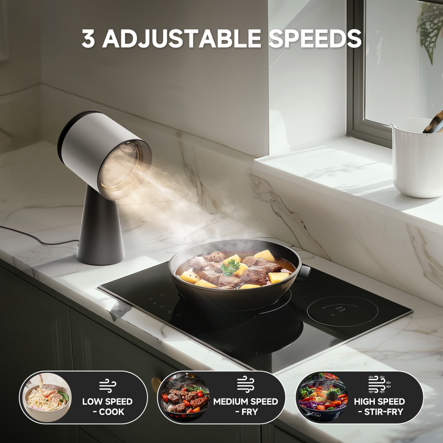 Portable Range Hood, 3 Speed, Detachable Aluminum Filter, Low Noise, Large Oil Cup, for Indoor BBQ Hot Pot Kitchen