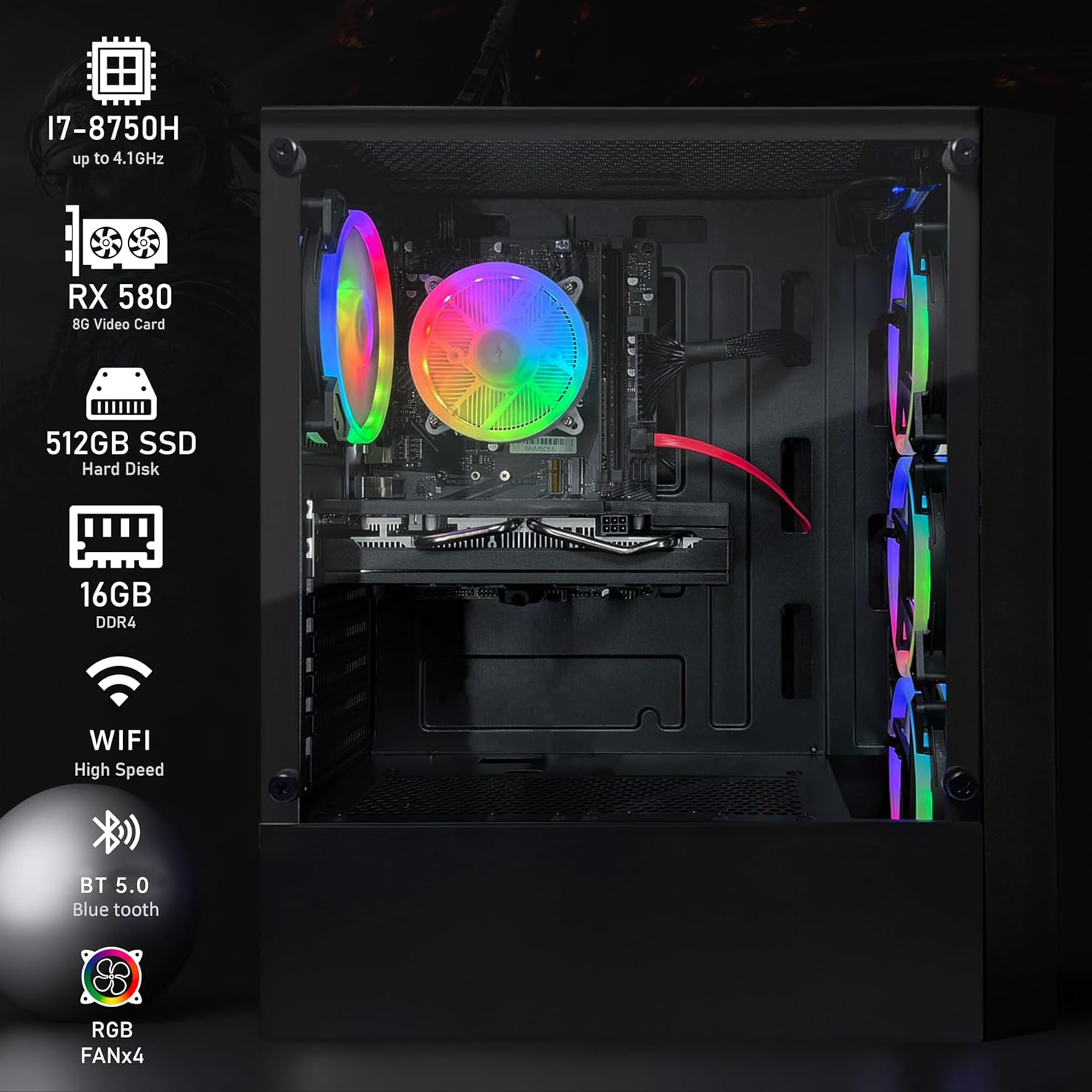STGAubron Gaming PC Desktop Computer, Intel Core i7 8th Gen up to 4.1Ghz, Radeon RX 580 8G, 16G DDR4, 512G SSD, WIN11H