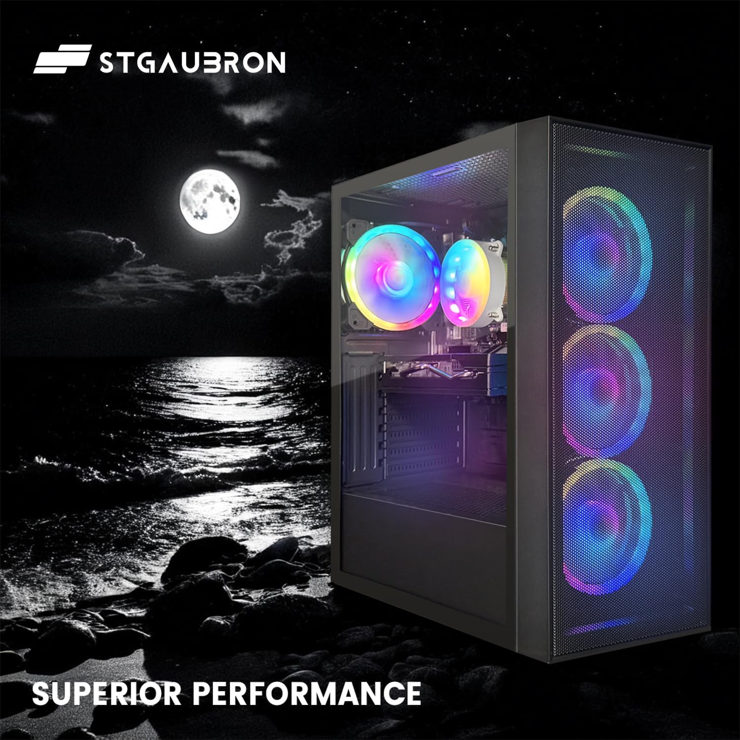 STGAubron Gaming PC Desktop Computer, Intel Core i7 8th Gen up to 4.1Ghz, Radeon RX 580 8G, 16G DDR4, 512G SSD, WIN11H