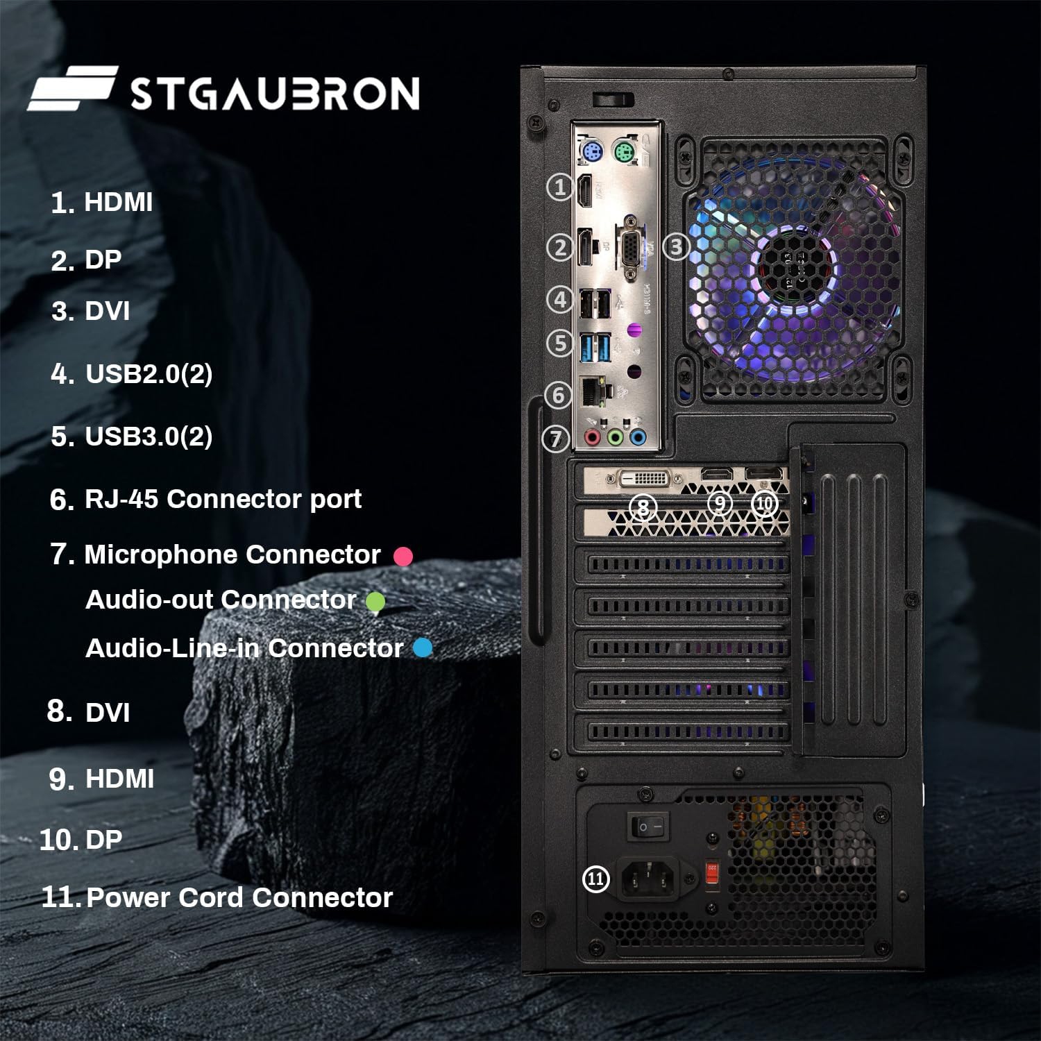STGAubron Gaming PC Desktop Computer, Intel Core i7 8th Gen up to 4.1Ghz, Radeon RX 580 8G, 16G DDR4, 512G SSD, WIN11H