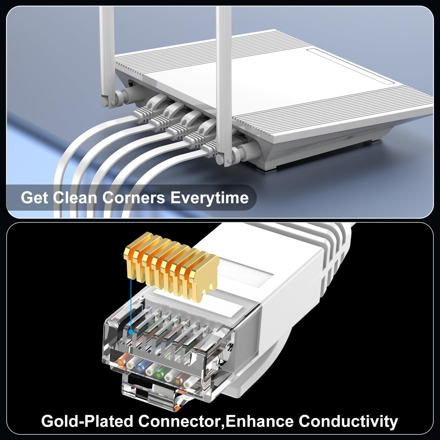 Câble Ethernet 100&nbsp;pi de catégorie 6 - 10&nbsp;Gb/s haute vitesse, intérieur et extérieur, conception mince et plate, prise en charge réseau
