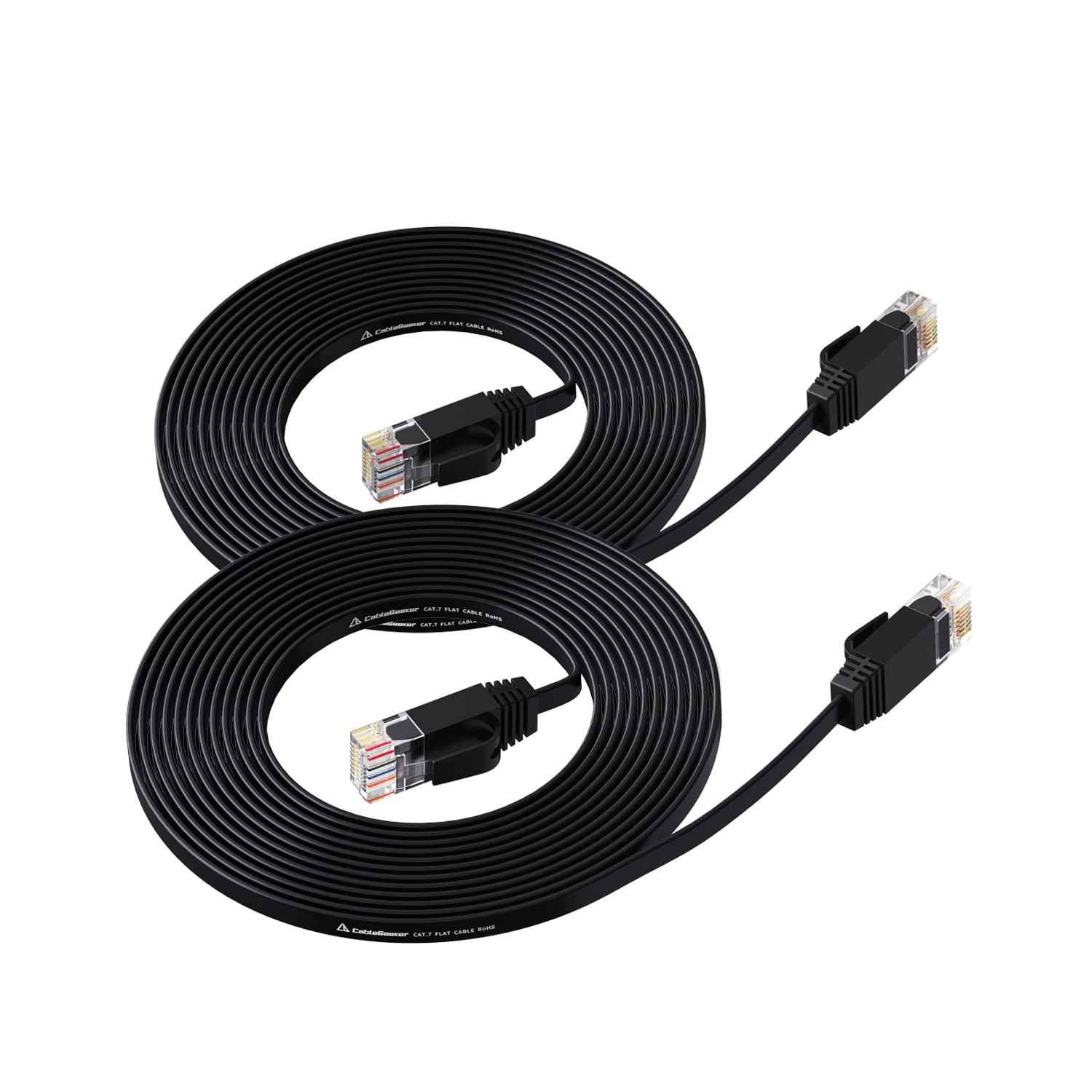 Cat6 Ethernet Cable 15ft 2Pack Black, Flat Internet Network Cord, Cat 6 Patch Cable Short, Computer Cord with Snagless RJ45 Connectors for