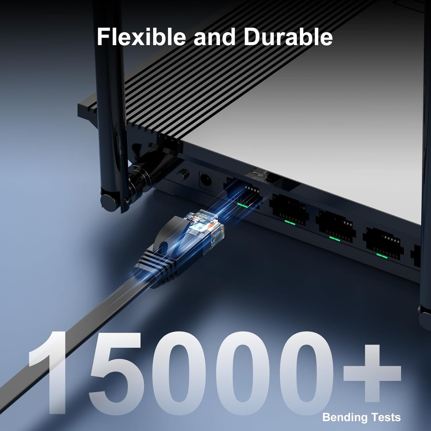 Cat6 Ethernet Cable 15ft 2Pack Black, Flat Internet Network Cord, Cat 6 Patch Cable Short, Computer Cord with Snagless RJ45 Connectors for