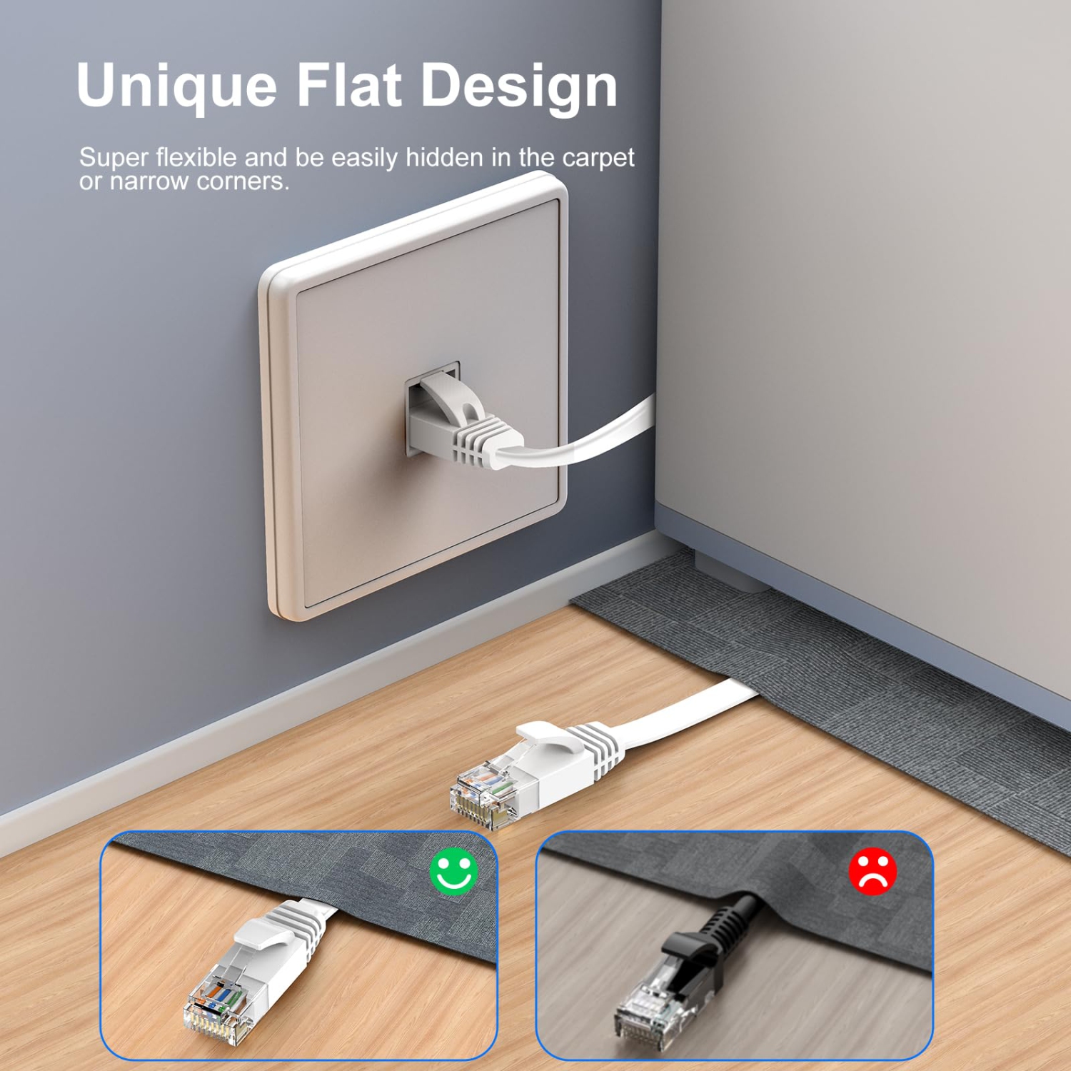 Câble Ethernet CAT6 1&nbsp;pi 5, 5 couleurs, cordon réseau Internet plat, câble de raccordement court de catégorie 6, cordon d'ordinateur avec