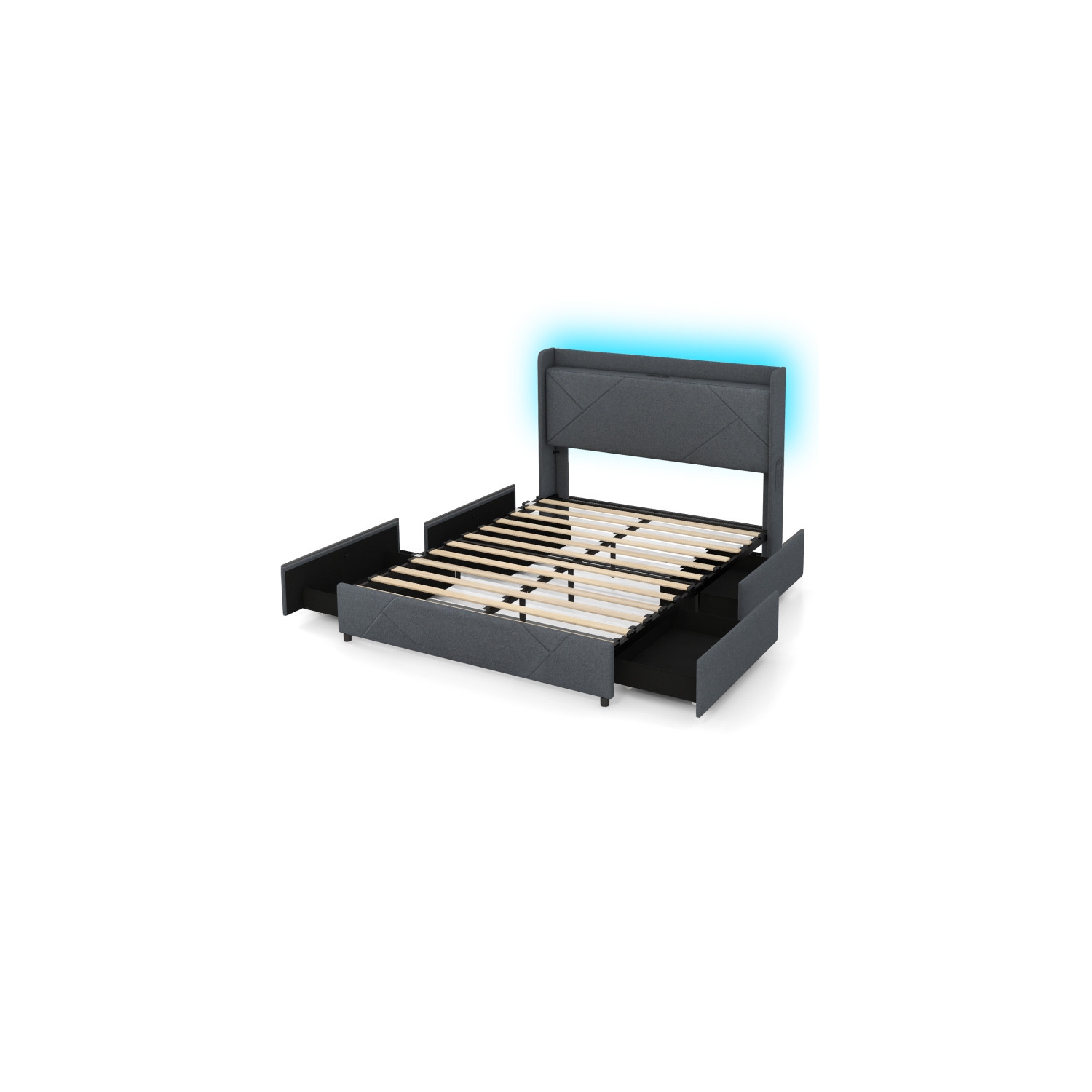 Modern Bed Frame with LED Headboard and USB Charging Ports