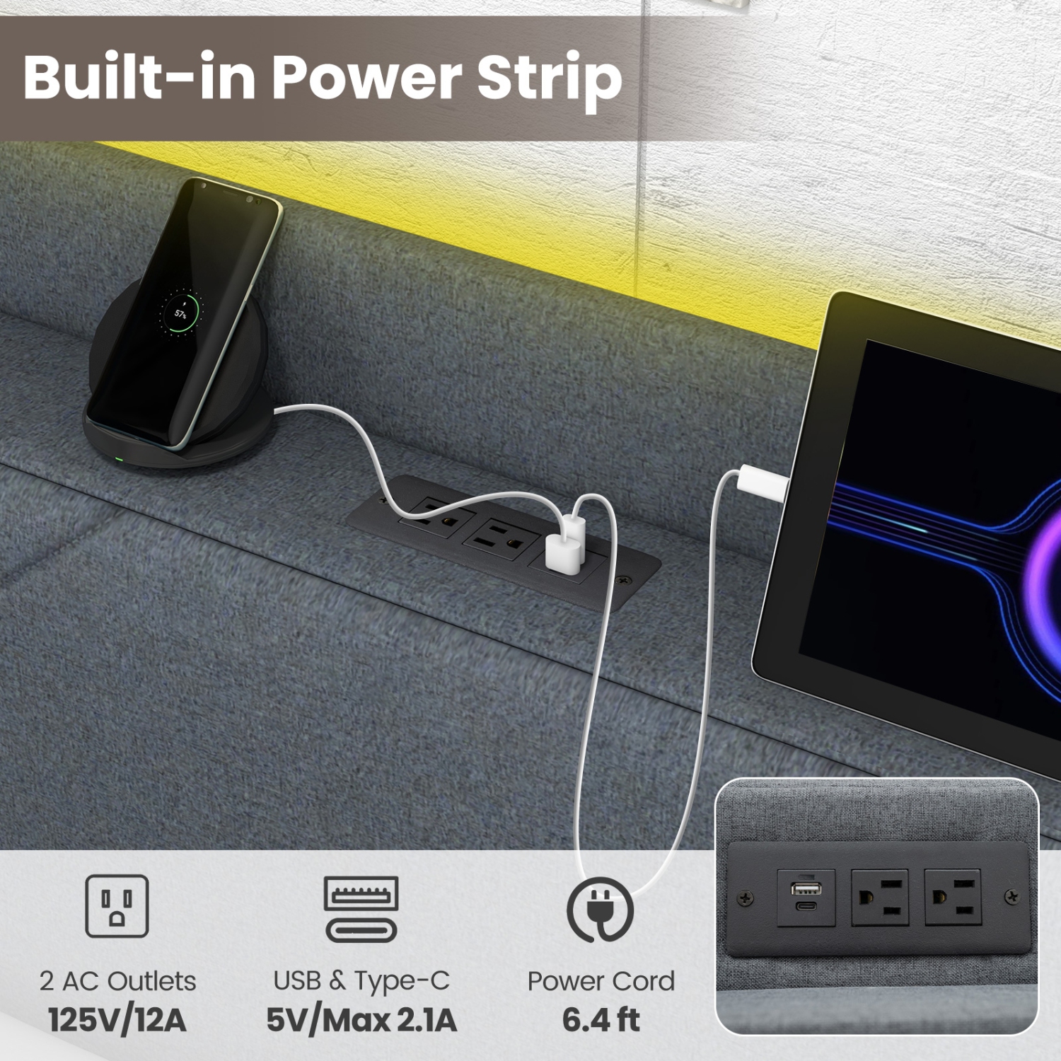 Modern Bed Frame with LED Headboard and USB Charging Ports