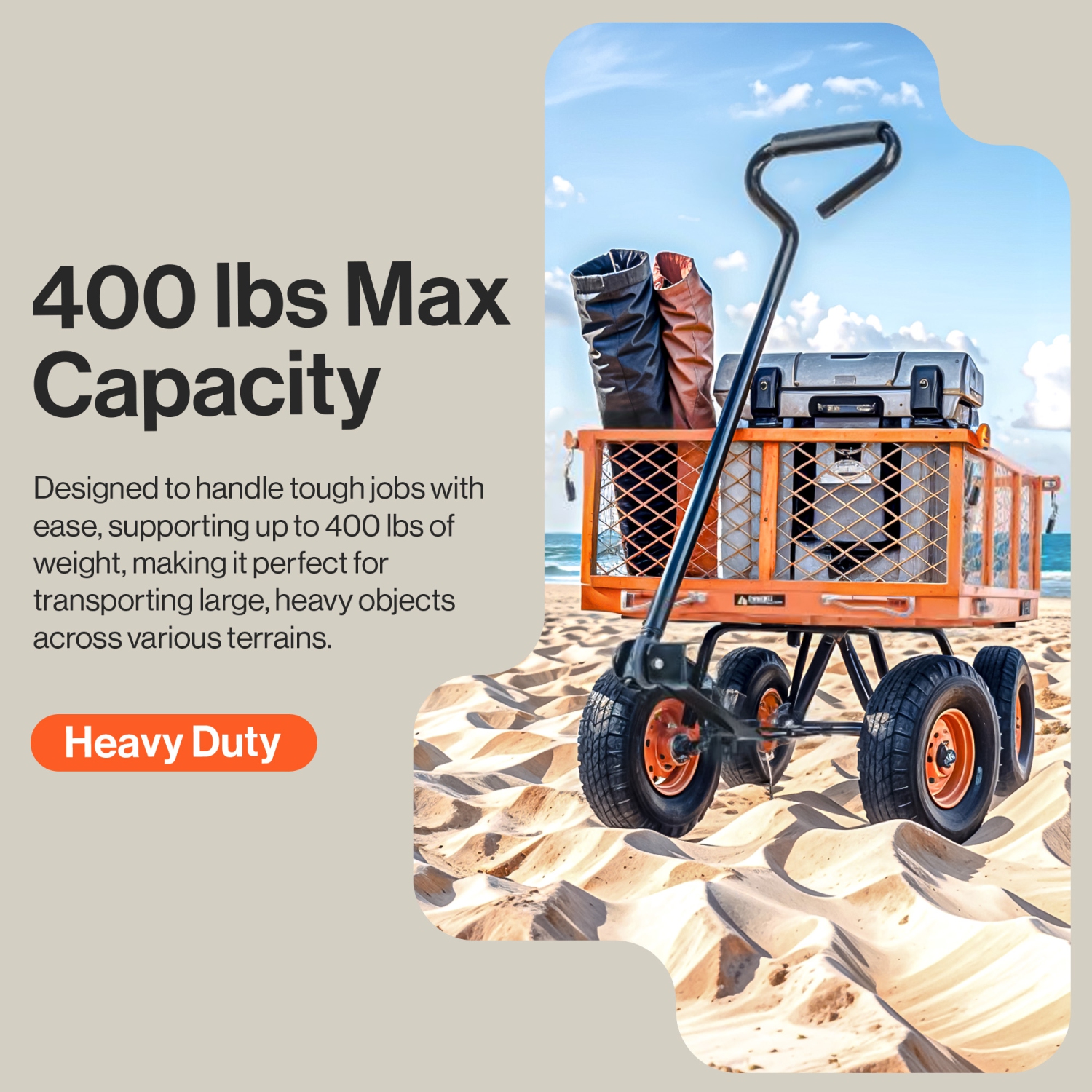 Superhandy Utility Wagon, Garden Cart, Lawn & Garden All Terrain, w/Heavy Duty Removable Side Meshes, 400 lbs Capacity