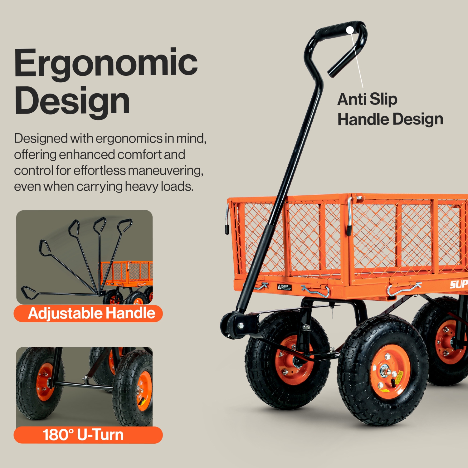 Superhandy Utility Wagon, Garden Cart, Lawn & Garden All Terrain, w/Heavy Duty Removable Side Meshes, 400 lbs Capacity