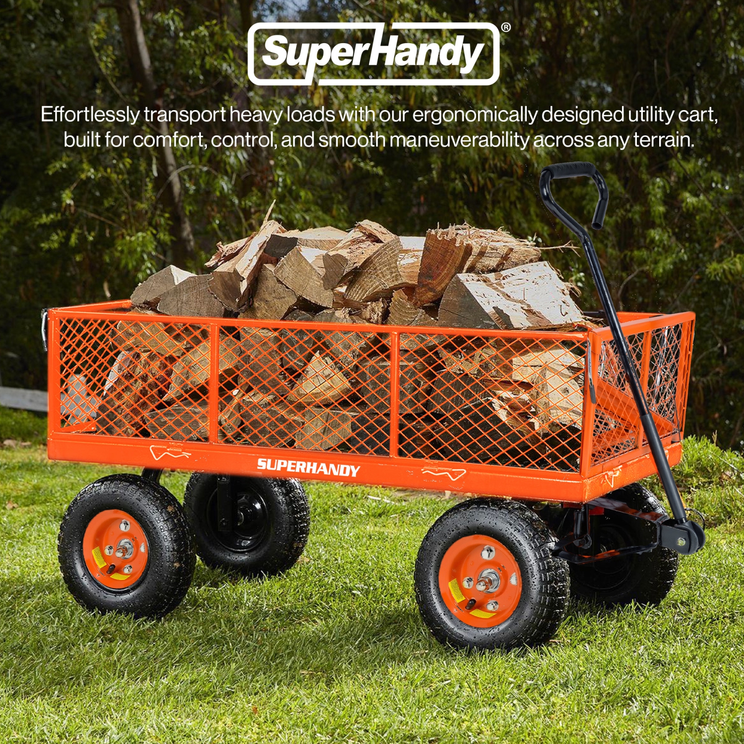 Superhandy Utility Wagon, Garden Cart, Lawn & Garden All Terrain, w/Heavy Duty Removable Side Meshes, 400 lbs Capacity