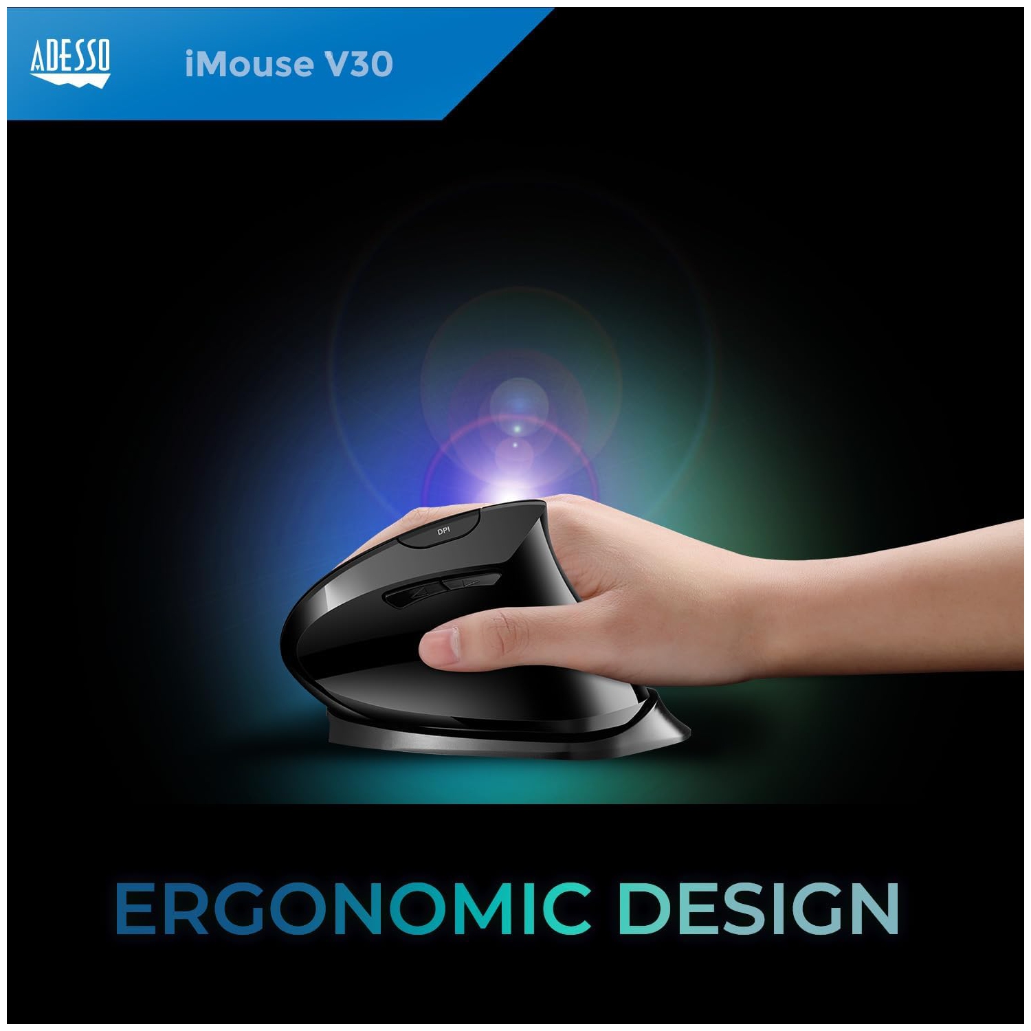 Adesso iMouse V30 Wireless Adjustable Vertical Ergonomic Mouse with Customizable Angles and DPI Switch - Advanced Optical Sensor Technology, Reduces