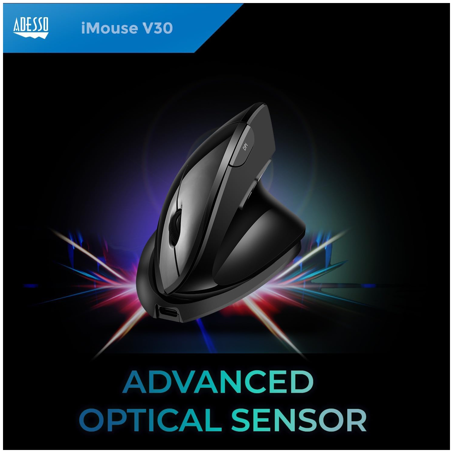 Adesso iMouse V30 Wireless Adjustable Vertical Ergonomic Mouse with Customizable Angles and DPI Switch - Advanced Optical Sensor Technology, Reduces