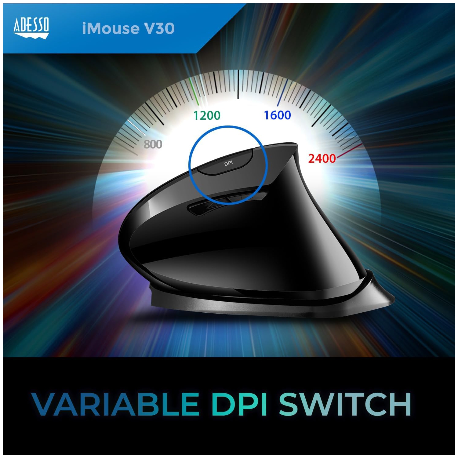 Adesso iMouse V30 Wireless Adjustable Vertical Ergonomic Mouse with Customizable Angles and DPI Switch - Advanced Optical Sensor Technology, Reduces
