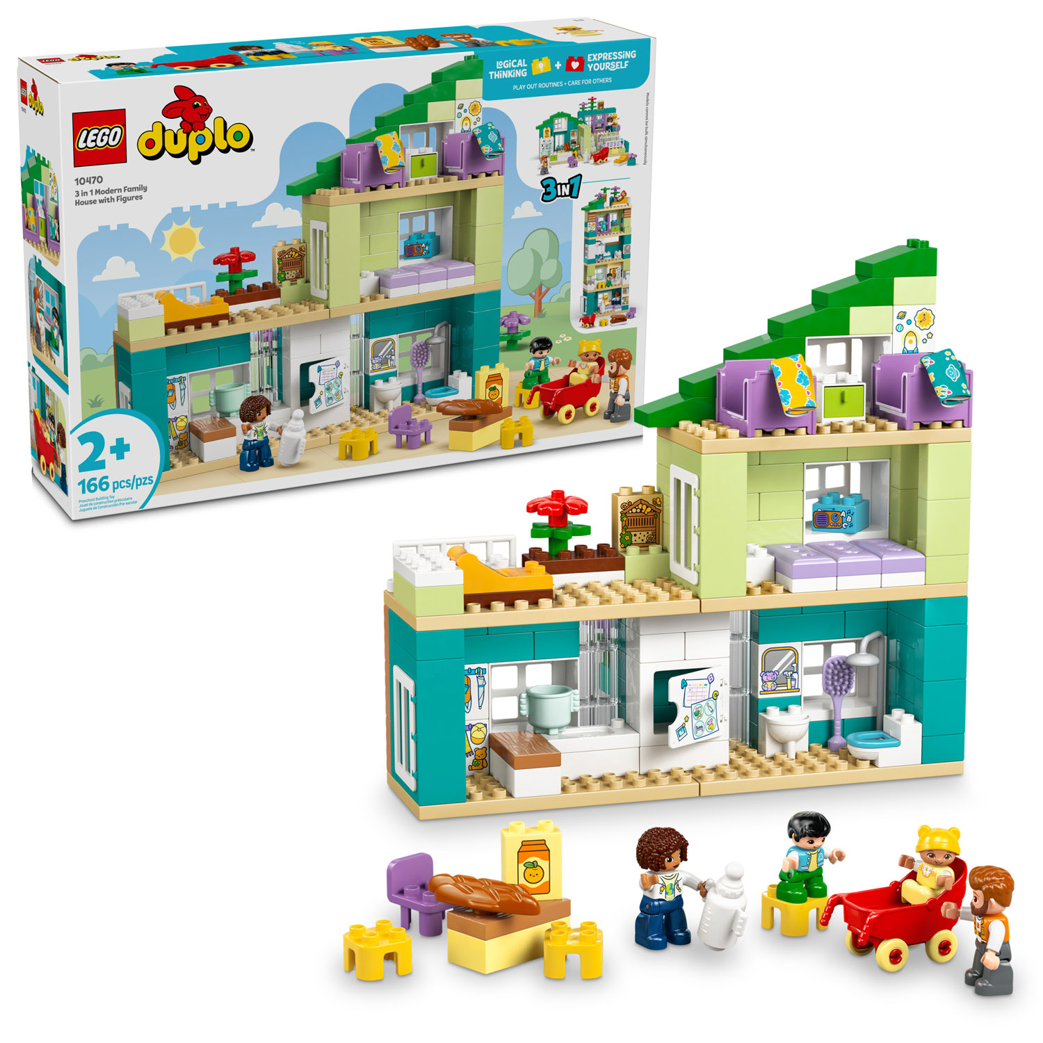LEGO DUPLO : La maison familiale moderne avec des figurines 3 en 1 - 166 pièces