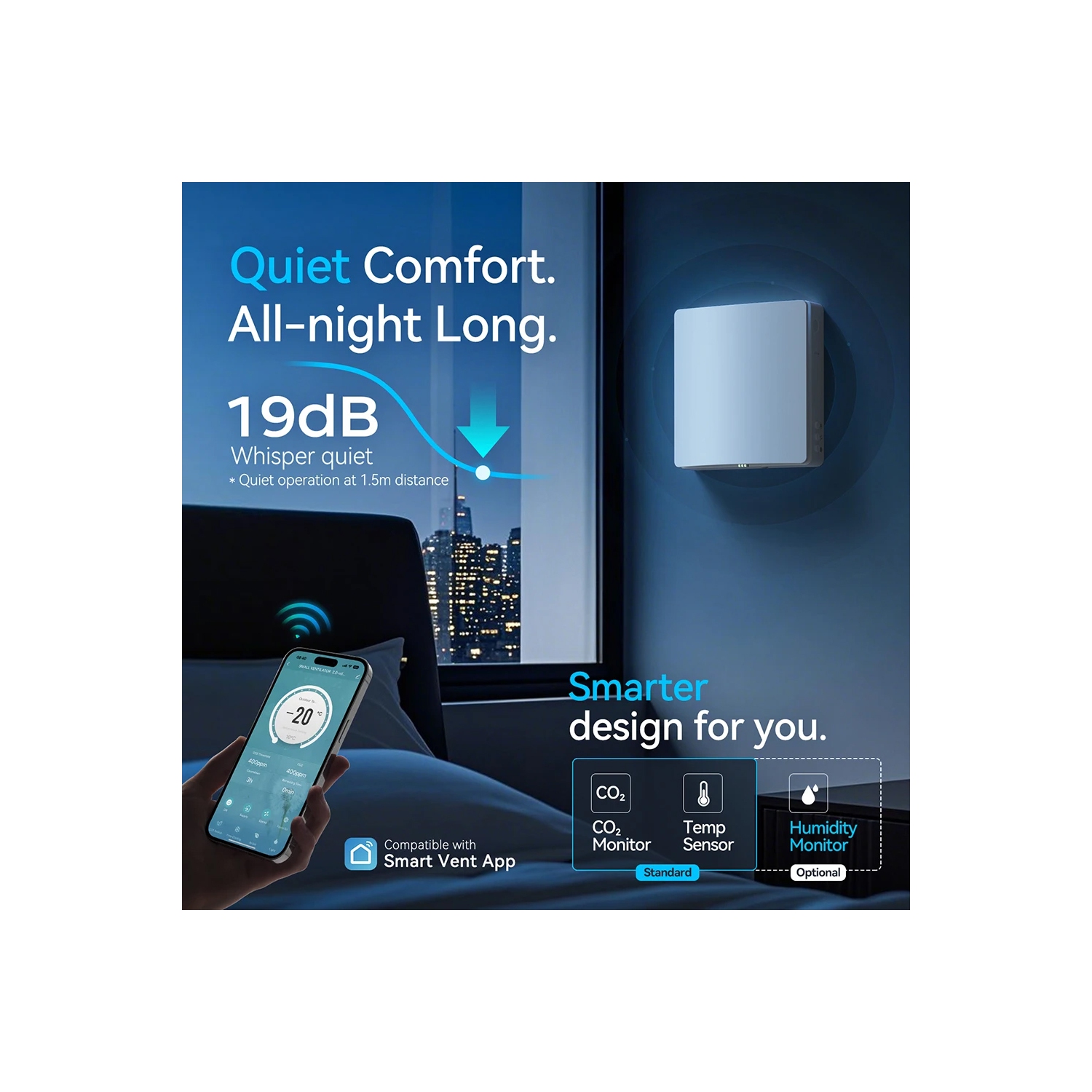 Holtop Ductless Single Room ERV – CO2 Sensor Ventilation System, Ceramic Heat Recovery, Dual Filters (Pre-Filter + F7/MERV 11), Wi-Fi, Quiet – White