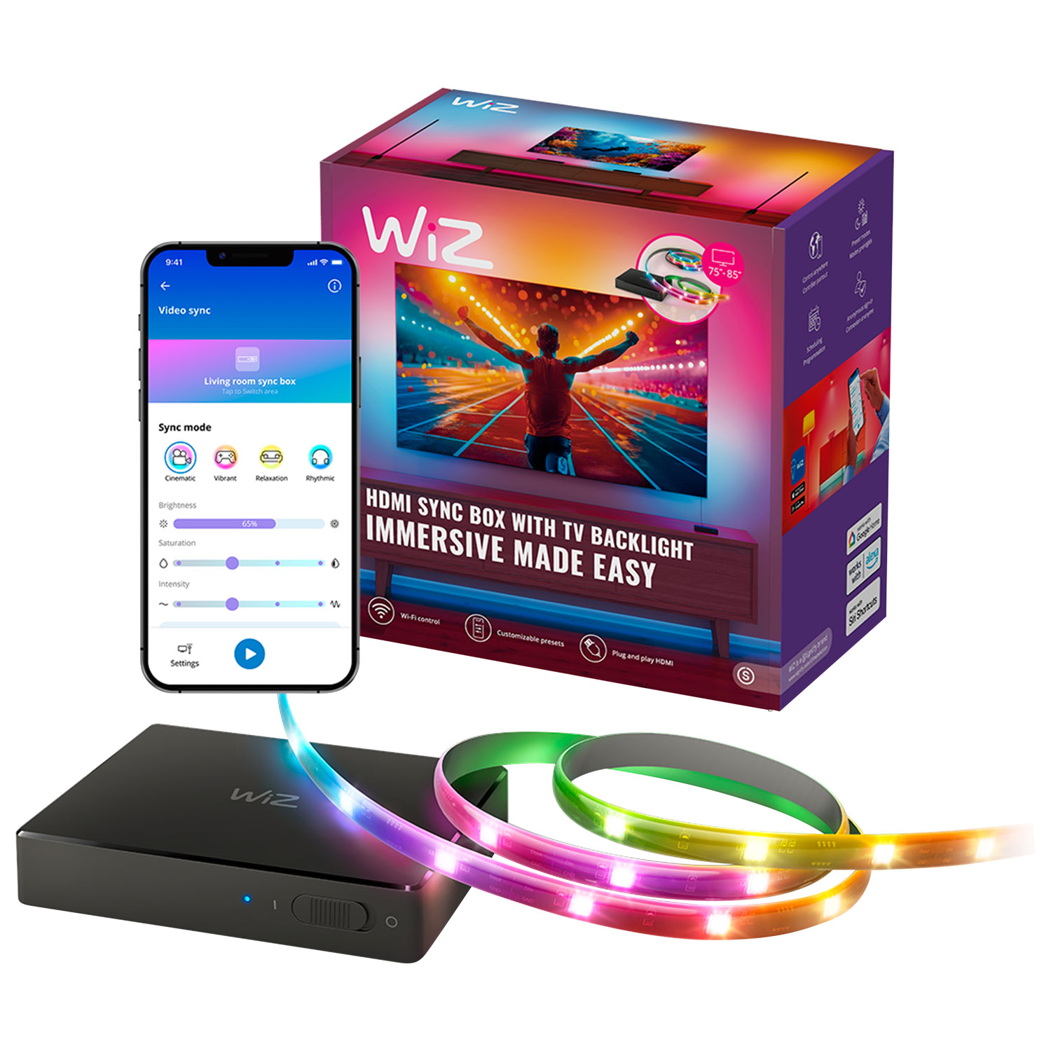 Boîtier de synchronisation et de rétroéclairage HDMI Sync Box de WiZ pour téléviseurs de 75 à 85 po