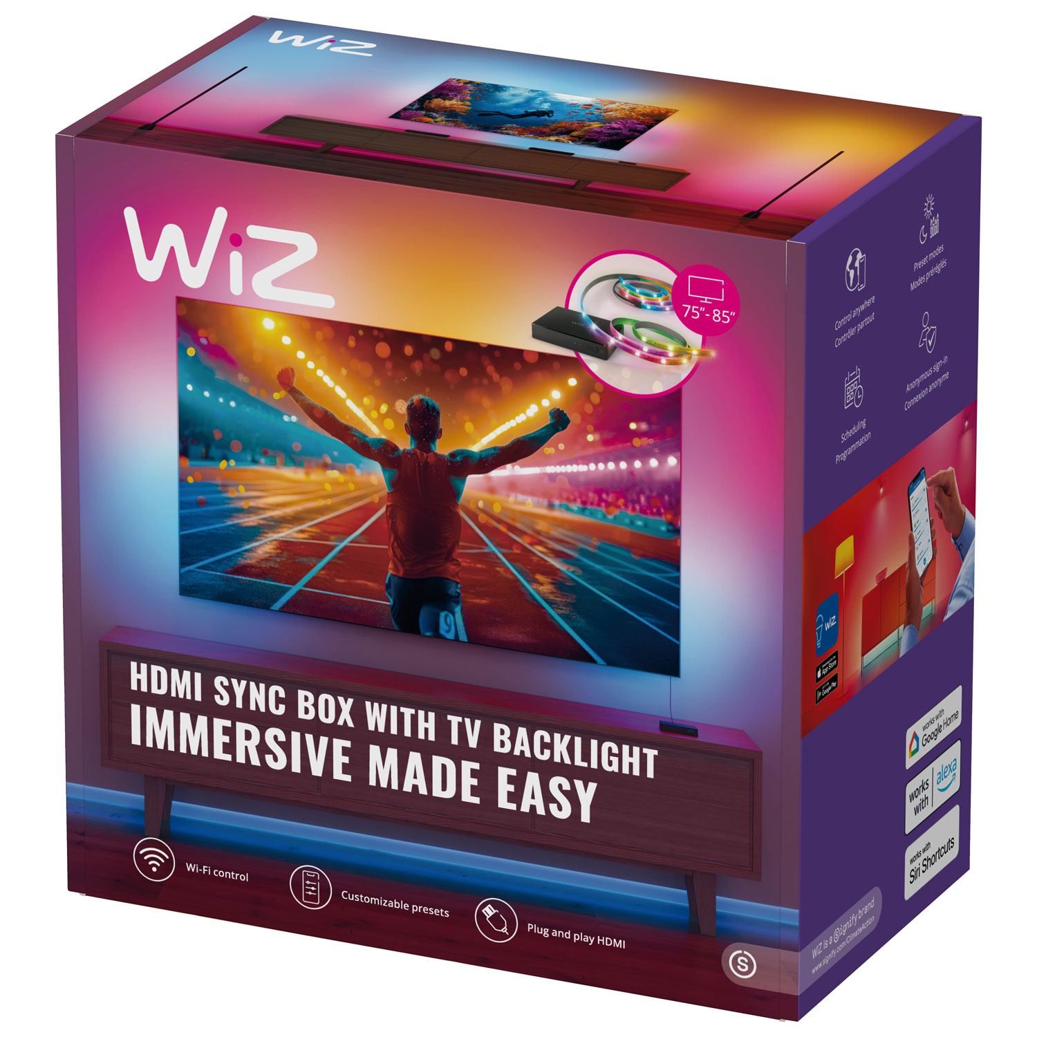 Boîtier de synchronisation et de rétroéclairage HDMI Sync Box de WiZ pour téléviseurs de 75 à 85 po