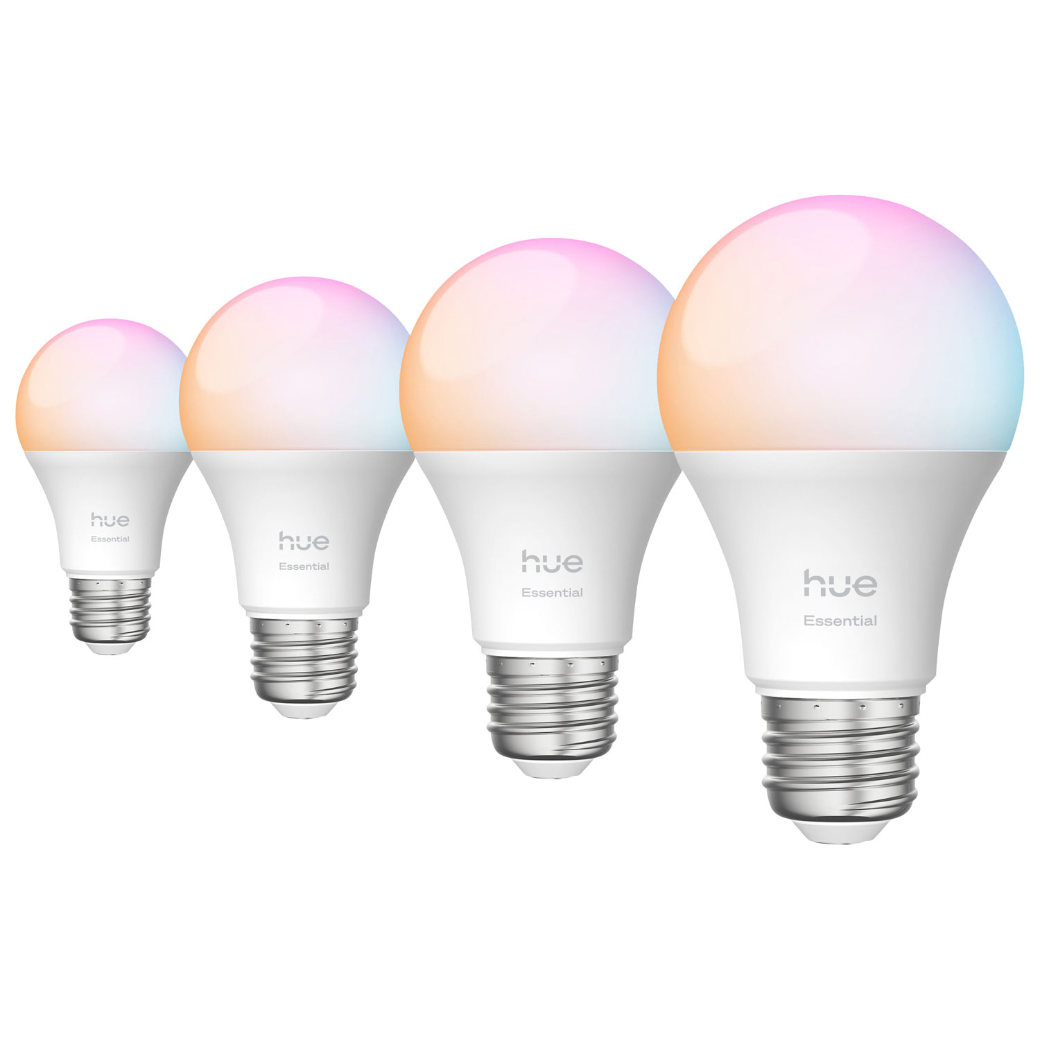 Ampoules DEL intelligentes Hue Essential A19 de Philips - Ensemble de 4 - Ambiance blanche et colorée - Exclusivité Best Buy