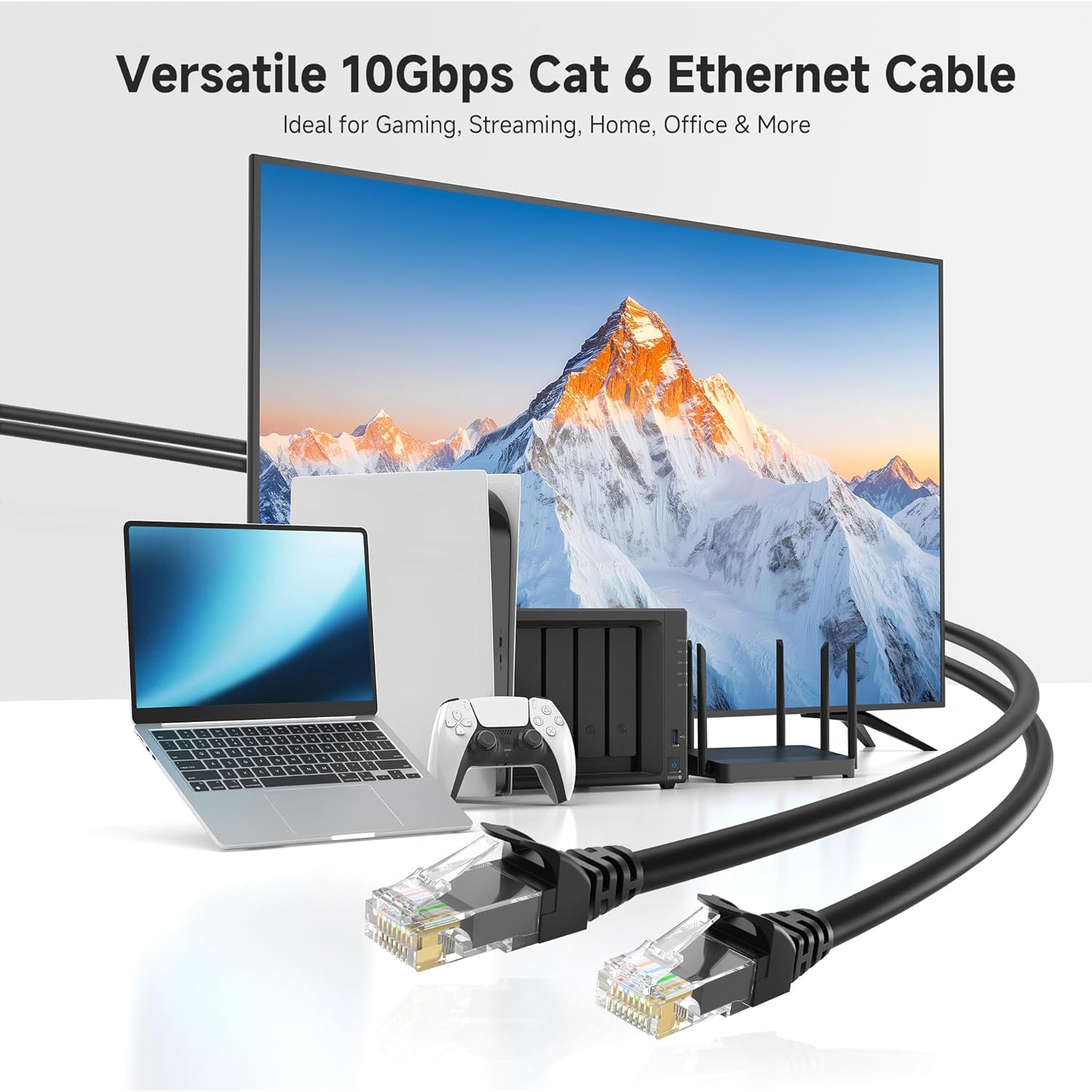 Cable Matters 10Gbps 5-Pack Snagless Short Cat 6 Ethernet Cable 1 ft in Black
