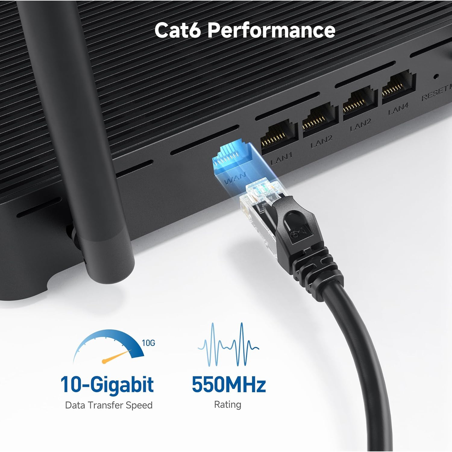 Cable Matters 10Gbps 5-Pack Snagless Short Cat 6 Ethernet Cable 1 ft in Black