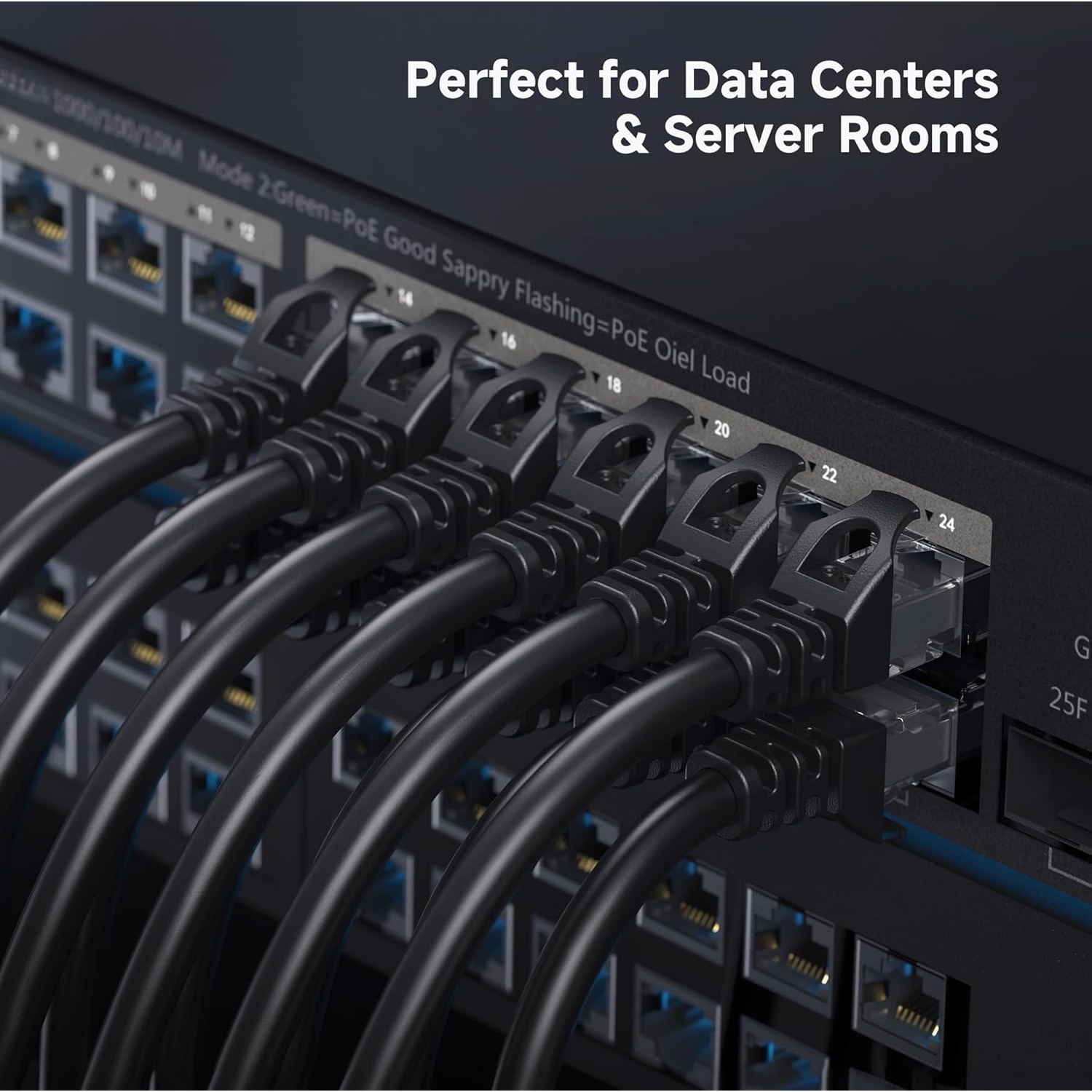 Cable Matters 10Gbps 5-Pack Snagless Short Cat 6 Ethernet Cable 1 ft in Black